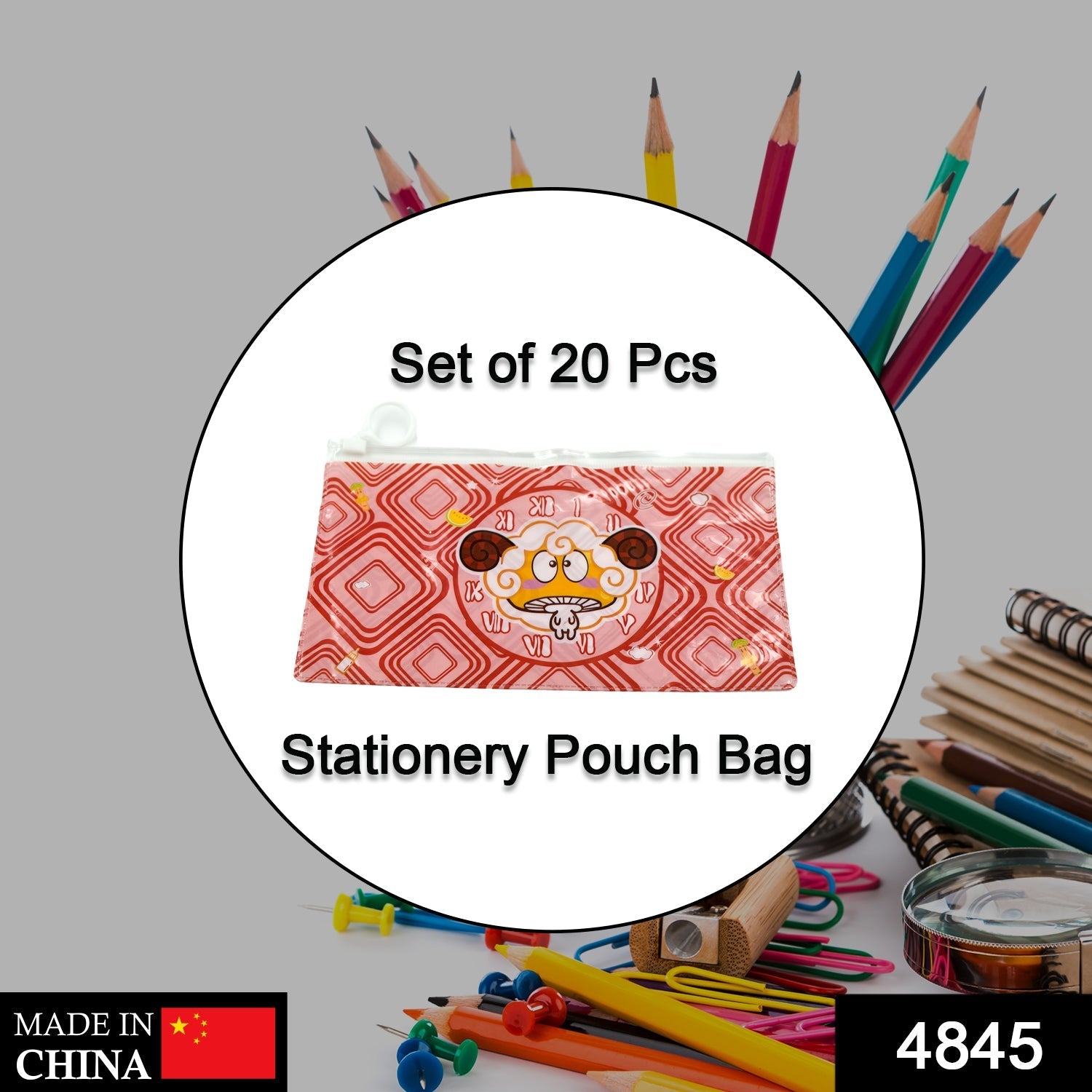 4845 20 Pc Red Printed Pouch For Carrying Stationary Stuffs And All By The Students. DeoDap