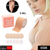 6596 Boob Tape with 10 Pairs Nipple Cover Cotton Wide Thin Breast Tape - Women's & Girl's Breast Lift Booby Tape - Push Up & Lifting Tape - Suitable for All Breast Types - Breast Lift Bra Tape - Bob Tape for Natural Breast Lift (1 Pc 5 Meters)