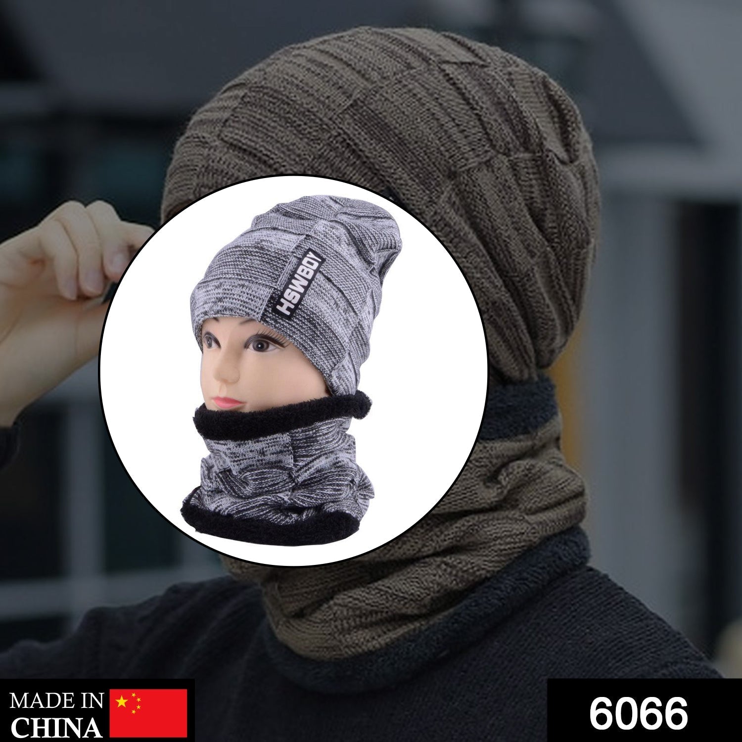 6066 Ultra Soft Unisex Woollen Beanie Cap Plus Muffler Scarf DeoDap