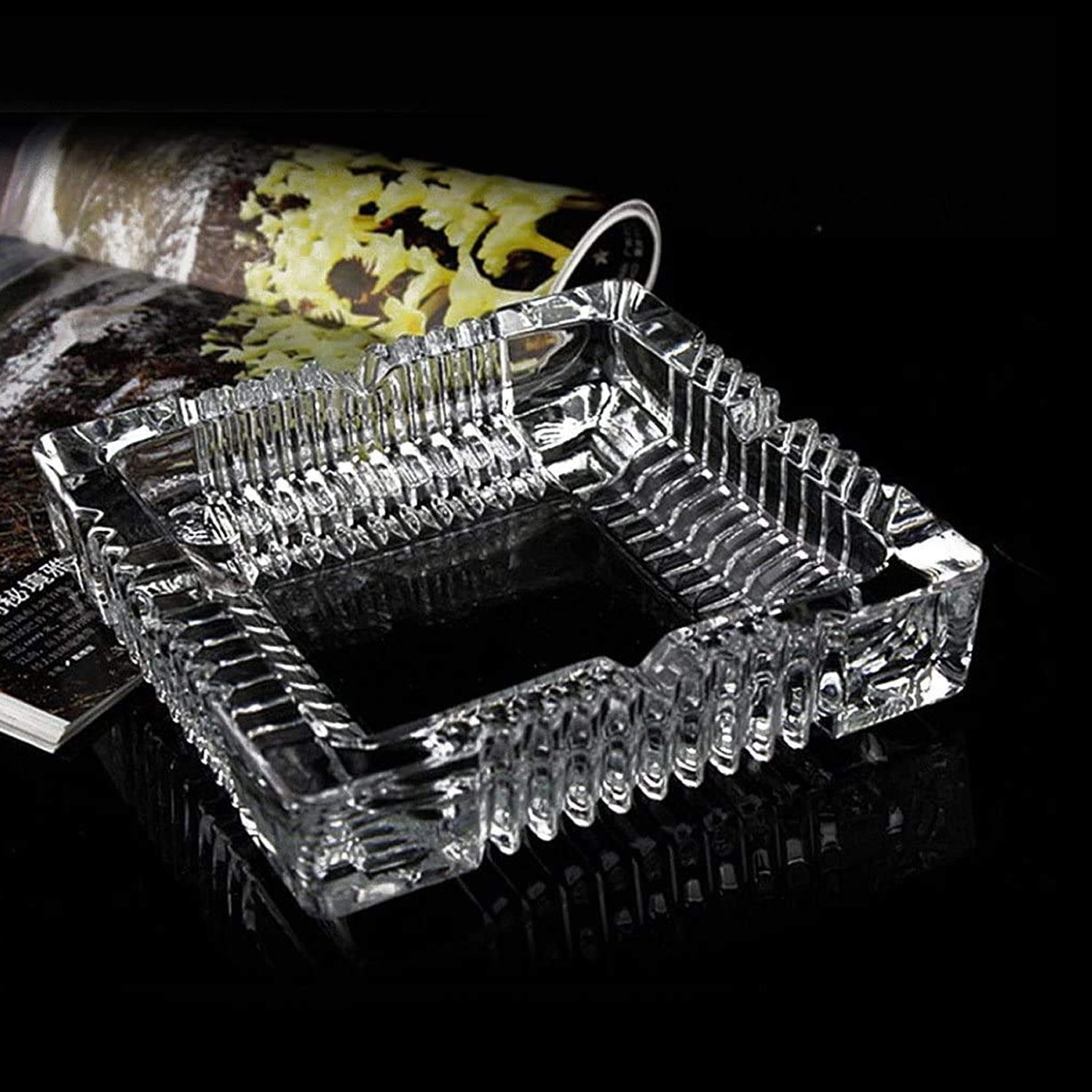 4062 Square Glass Misti Crystal Quality Cigar Cigarette Ashtray Round Tabletop for Home Office Indoor Outdoor Home Decor DeoDap