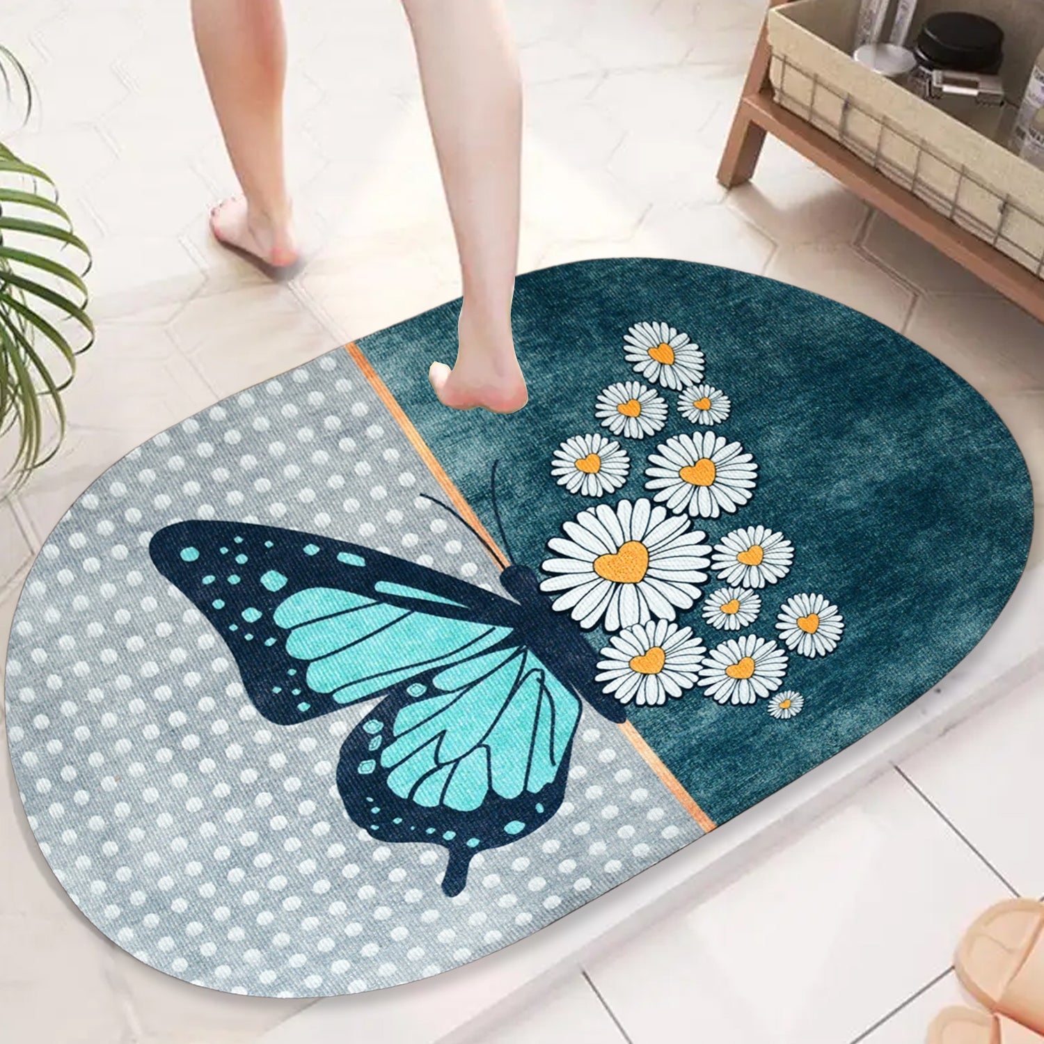 Floor Mat, Bath Mat, Door Mat Floral Pattern, Washable, Non-Slip, Stylish, Design Print Rug Mat, Stylish, Quality, Abrasion Resistant, Soundproofing, Hot Carpet, All Seasons, For Kitchen, Bedroom, Living Room (59x40 Cm)