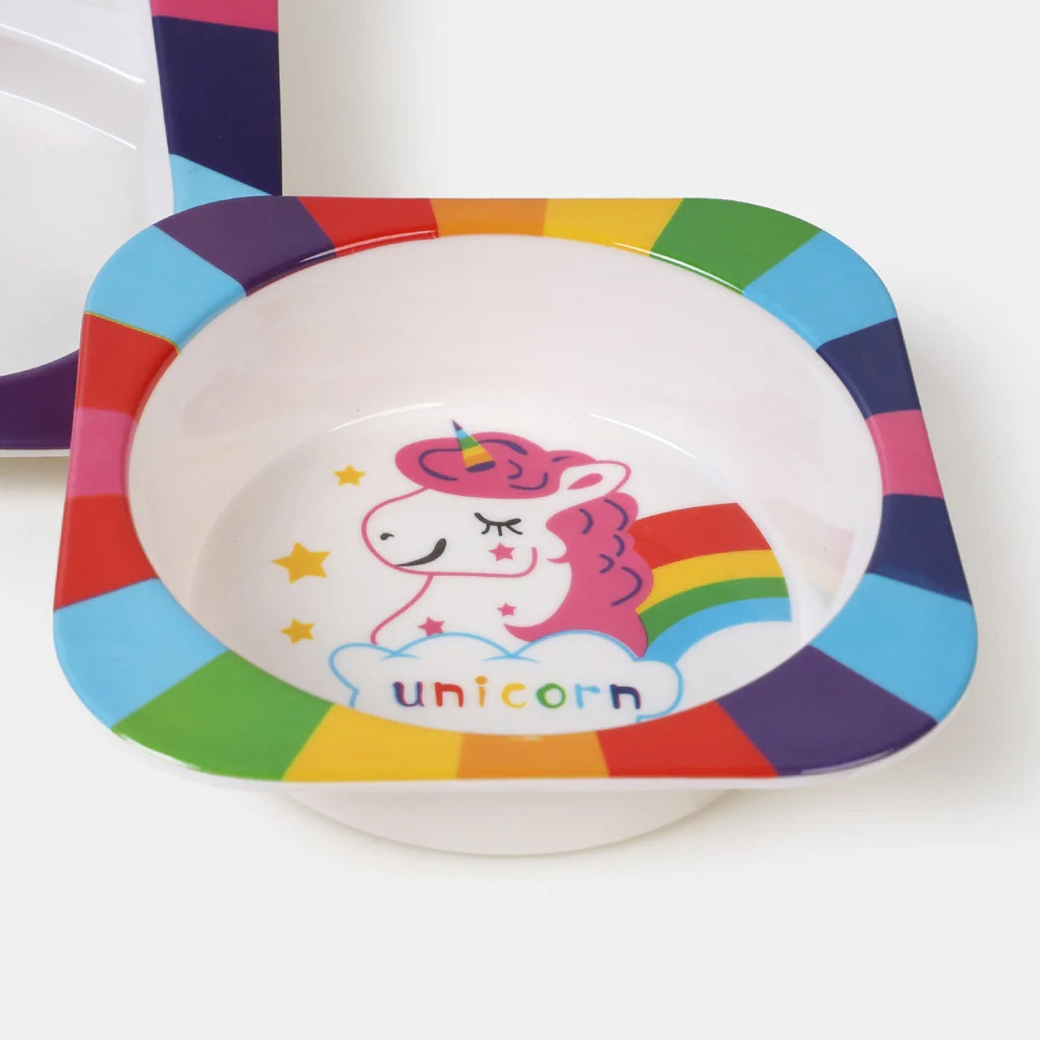 5747  Bamboo Fibre Kids 1 Bowl, 1 Spoon, 1 Fork, 1  Glass, 1 Plate Unicorn Design  for Kids and Toddlers, Childre Dinnerware Set - Feeding Set for Kids, Cartoon Design  Tableware Microwave & Dishwasher Safe (5 Pcs Set)