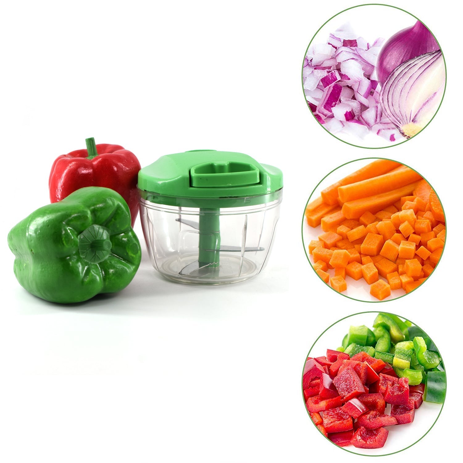 2283G Manual Green mini plastic food chopper with extra sharp blades (375 Ml) DeoDap