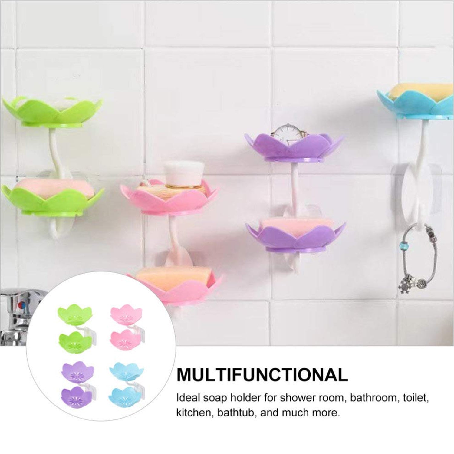 7963 Dabble Layer Flower Self Draining Soap Dish Holder, Bathroom Shower Soap Holder Dish Storage Plate Tray for Bathroom, Kitchen, Bathtub