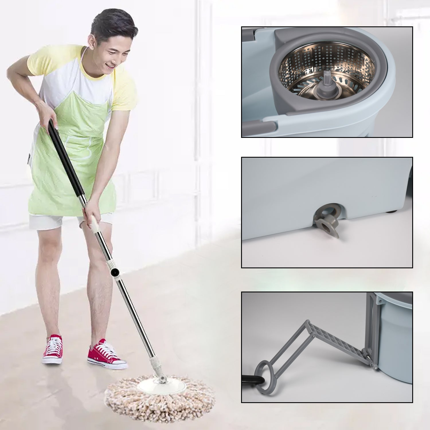 1184 Quick Spin Mop With Steel Spin, Bucket Floor Cleaning, Easy Wheels & Big Bucket, Floor Cleaning Mop with Bucket DeoDap