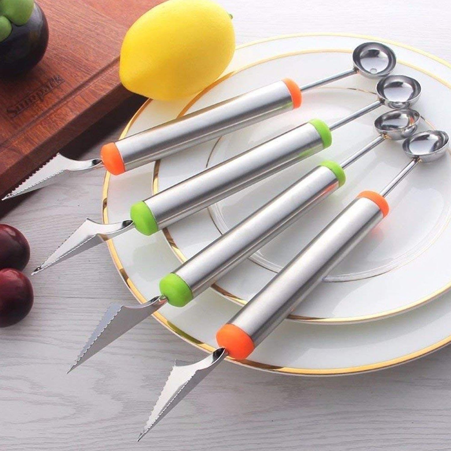 5335 Multifunctional 2 in 1 Melon Baller - Stainless Steel Dig Scoop with Fruit Carving Knife. DeoDap