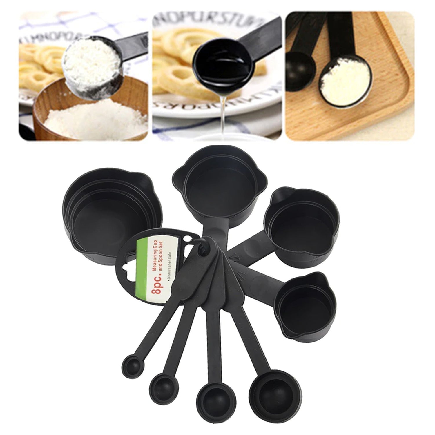 106 Plastic Measuring Cups and Spoons (8 Pcs, Black) Smallb.store