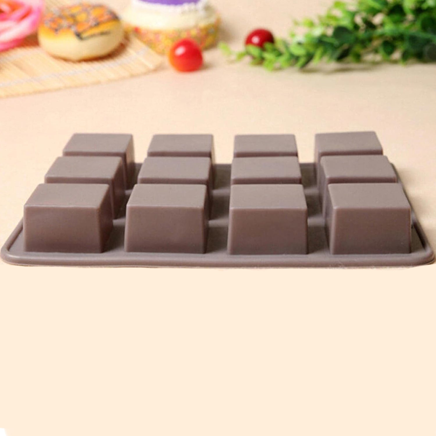 8185 Silicone Chocolate Mould 12 Cavity Square Shape Mould Candy Mold Baking Tools For Cake Chocolate, Food Grade Non-Stick Reusable, Baking Trays (1 pc)