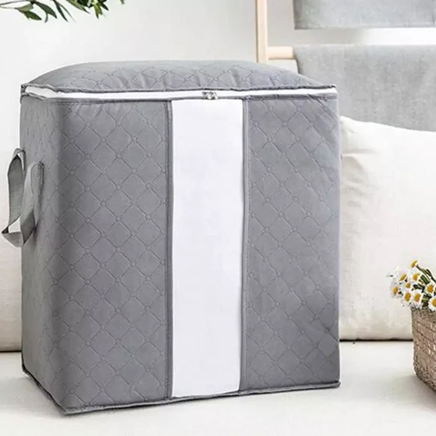 6262 Storage bag with Zipper and Space Saver Comforter bag, Pillow, Quilt, Bedding, Clothes, Blanket Storage Organizer Bag with Large Clear Window and Carry Handles for Closet.