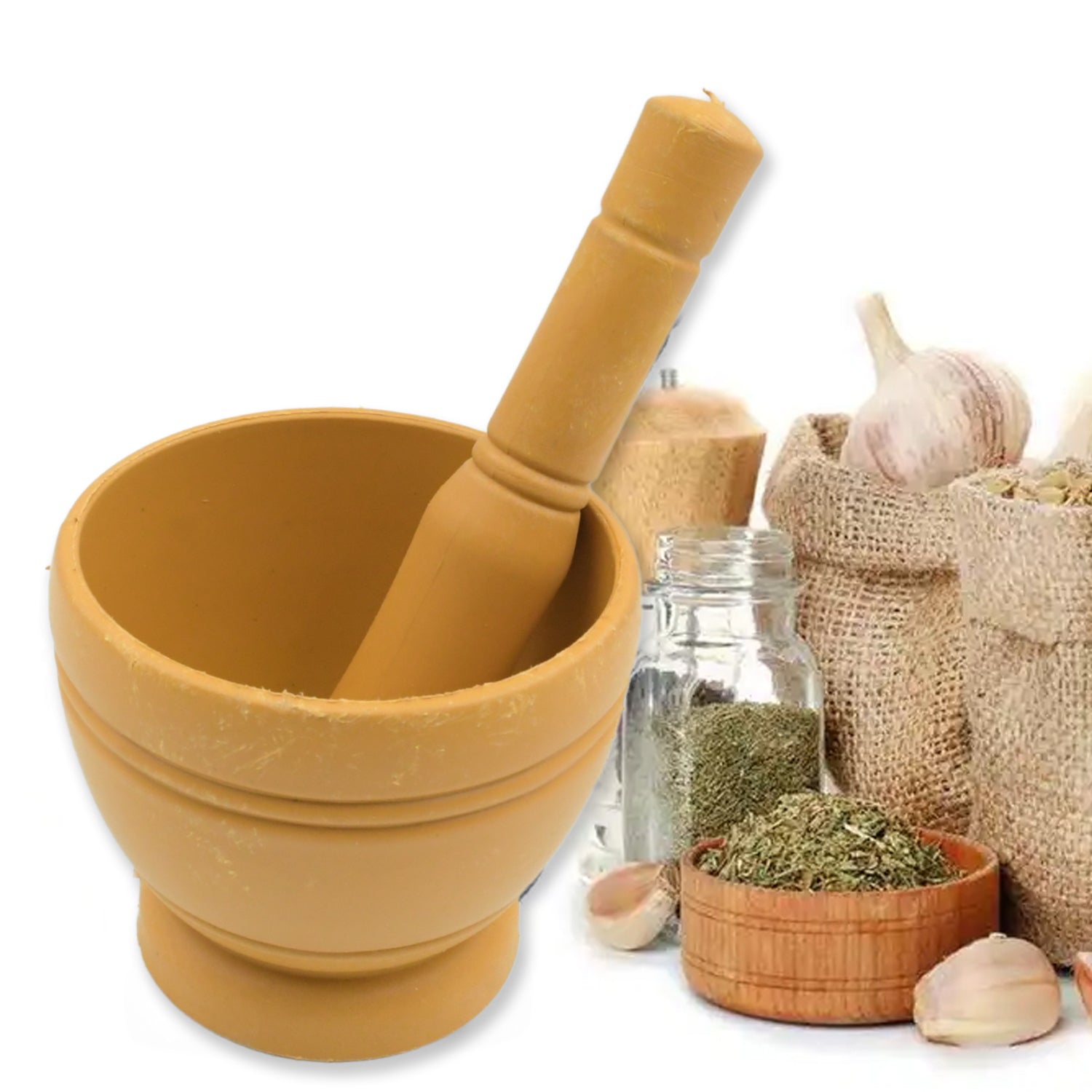 7193  Mortar and Pestle Set for Spices, Okhli Masher, Khalbatta, Kharal, Mixer, Natural & Traditional Grinder and Musal, Well Design for Kitchen, Home, Herb