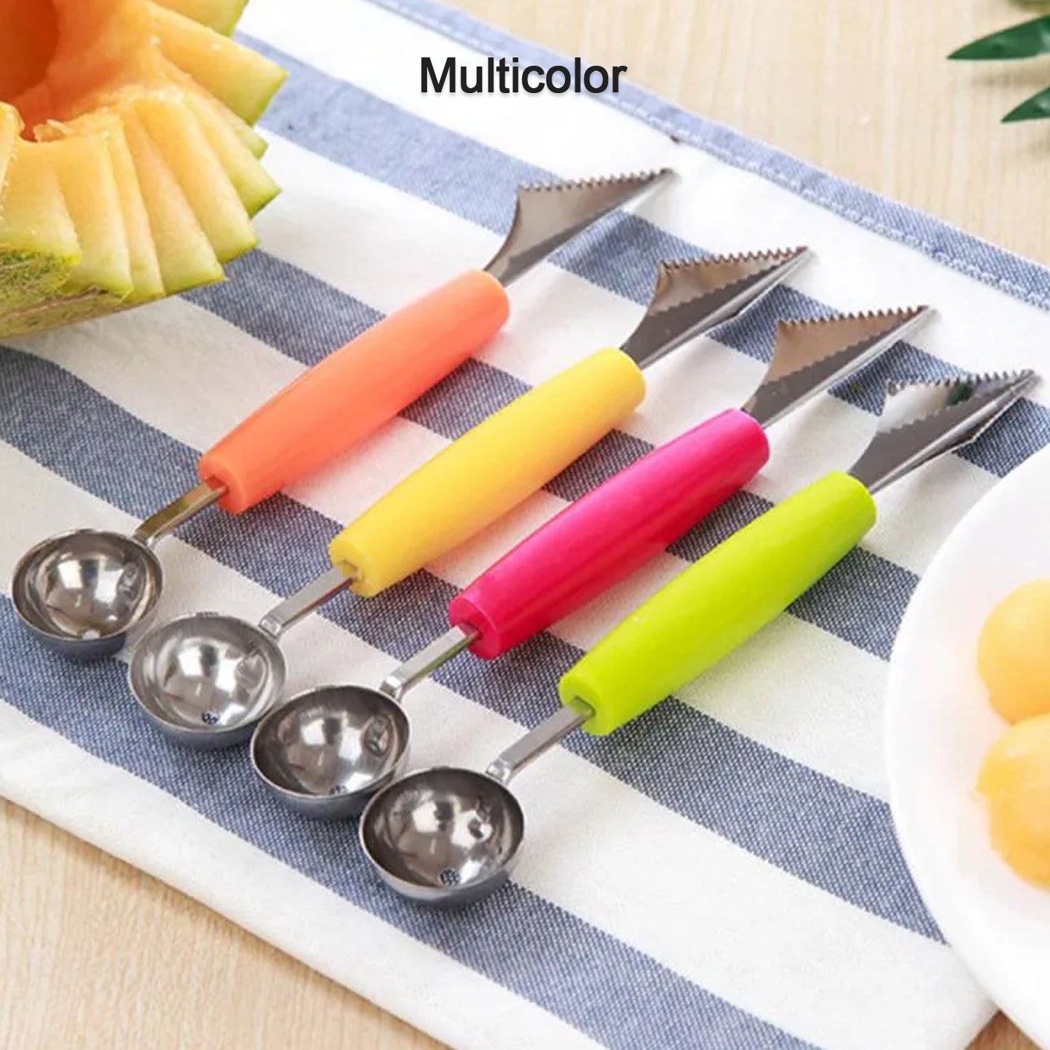 7031 Multifunctional Stainless Steel Fruit, Vegetable Pattern Carving Knife Peeler Corer Spherical Dig Ball Scoop, Garnishing Dig Ball Spoon Kit. DeoDap