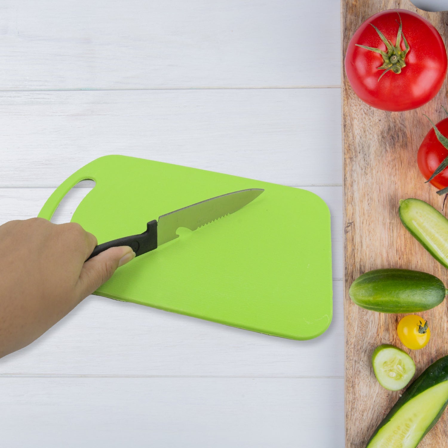 5813  Premium Plastic Chopping Board & Steel Knife Vegetable Chopping Board With Knife  Cutting Board for Kitchen Chopper Fruit and Vegetable Cutter Chopper Plastic (3 Pc Set)