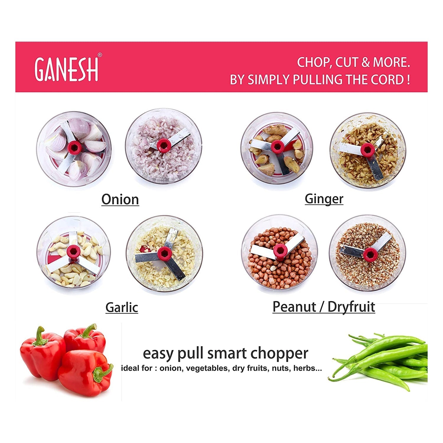 8115 Ganesh Chopper Vegetable Cutter, Red (650 ml)