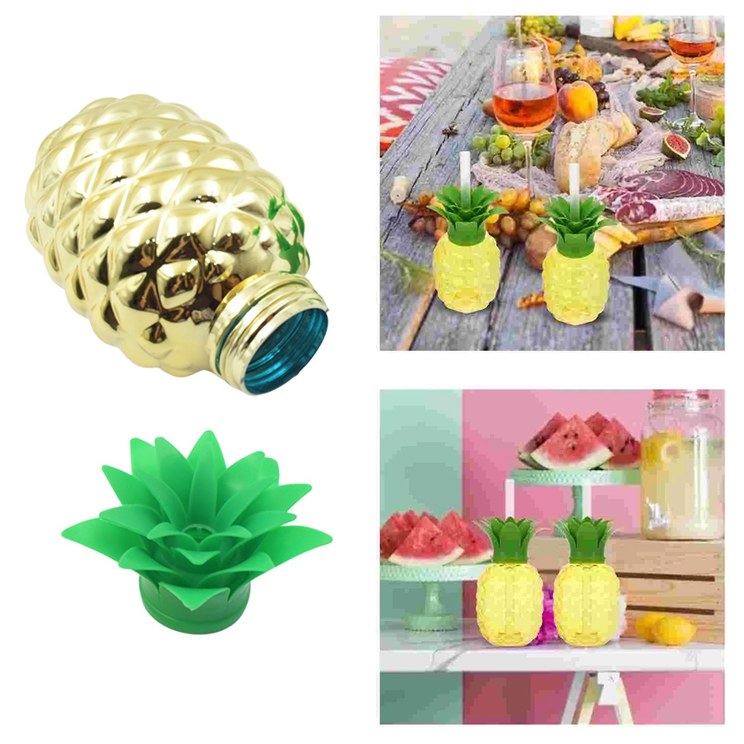 8447 Plastic Pineapple Cups With Straw Pineapple Party Favors Summer Hawaiian and Beach Party Decorations for Kids Adults With Brown Box(1 Pc)