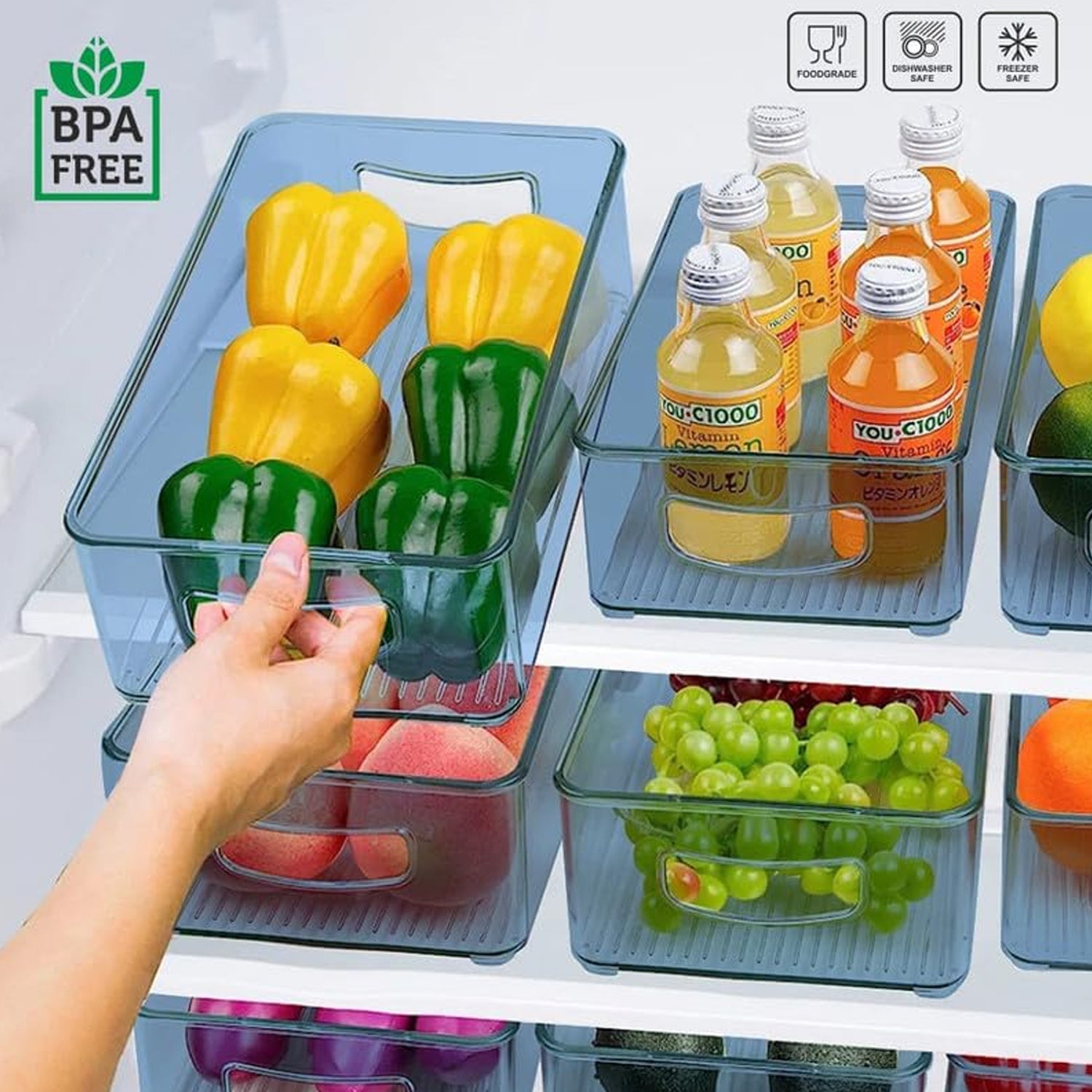 5776 Plastic Refrigerator Organizer Bins, Set Of 2 Stackable Fridge Organizers with Handle, Clear Organizing Food Fruit Vegetables Pantry Storage Bins for Freezer kitchen Cabinet Organization and Storage (2 Pcs Set Mix Color)