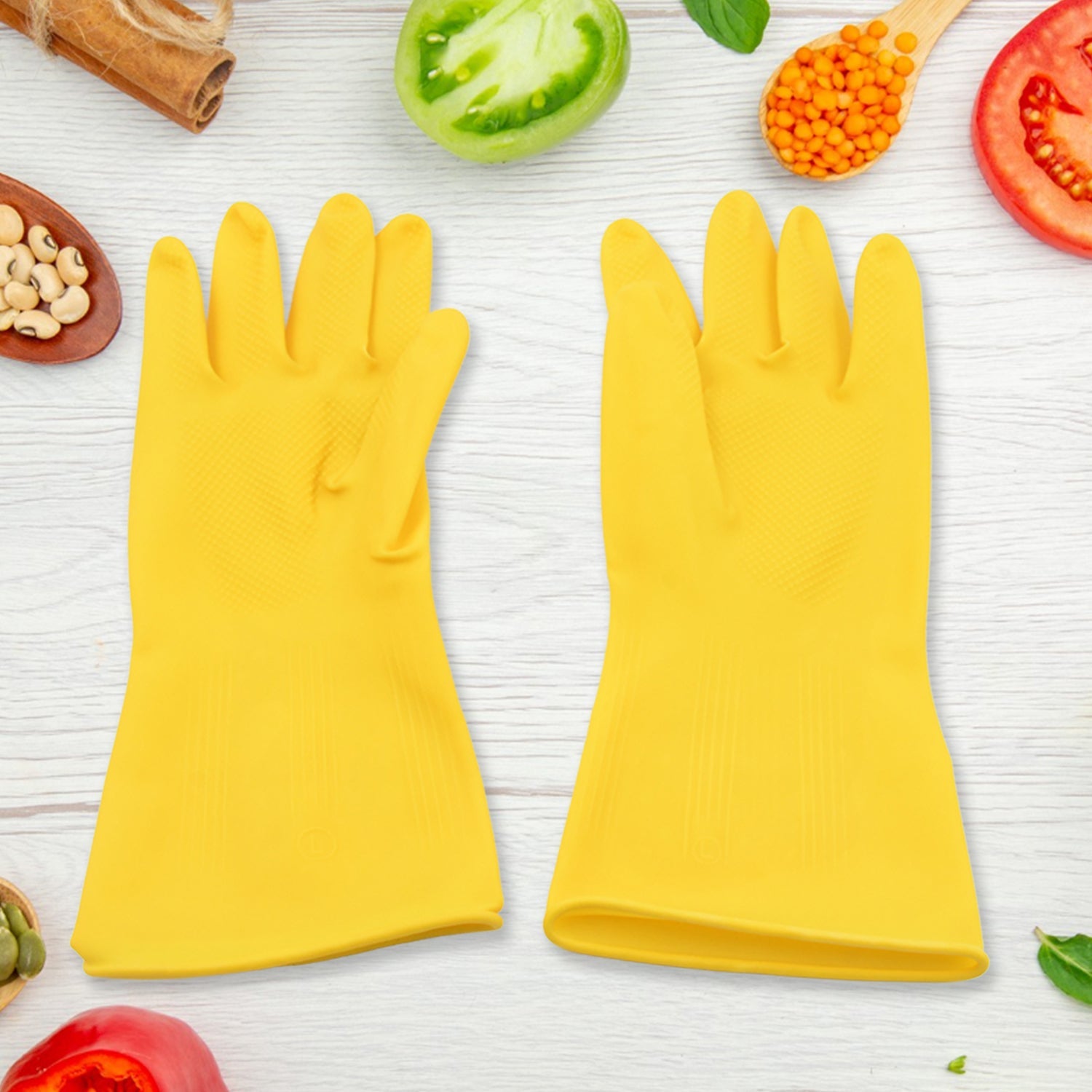 0681 Multipurpose High Grade Rubber Reusable Cleaning Gloves, Reusable Rubber Hand Gloves I Latex Safety Gloves I for Washing I Cleaning Kitchen I Gardening I Sanitation I Wet and Dry Use Gloves (1 Pair 98 Gm)