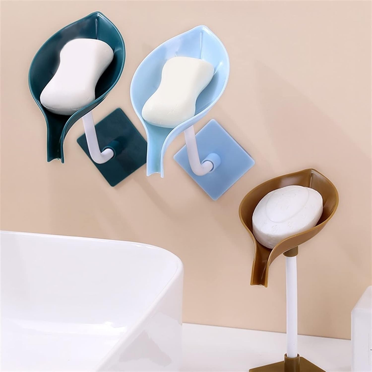 4084 Soap Holder Leaf-Shape Self Draining Soap Dish Holder, With Suction Cup Soap Dish Suitable for Shower, Bathroom, Kitchen Sink