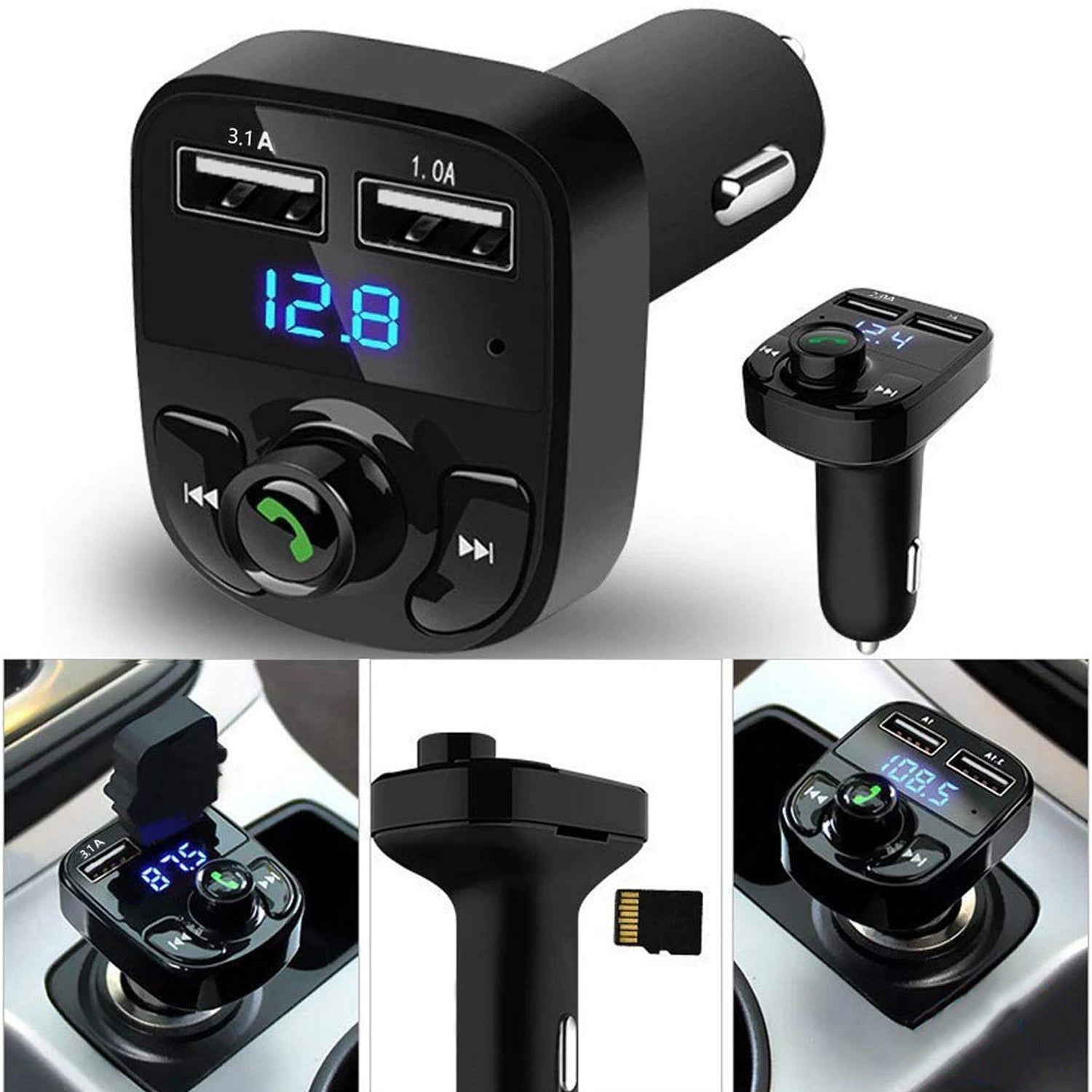 8533 CAR-X8 Bluetooth FM Transmitter Kit for Hands-Free Call Receiver / Music Player / Call Receiver / Fast Mobile Charger Ports for All Smartphones with 3.1A Quick Charge Dual USB Car Charger