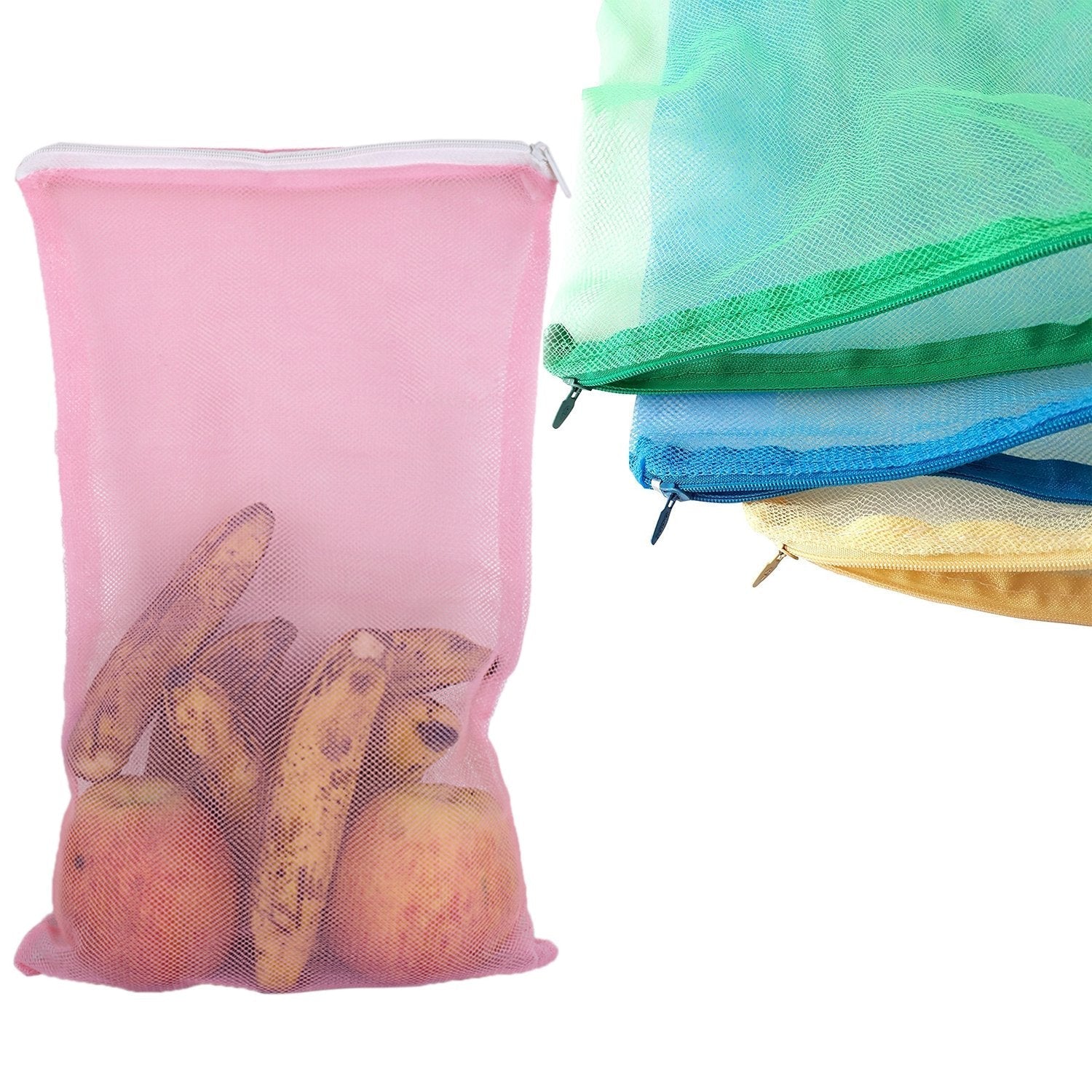 2584 Fridge Bags for Fruits and Vegetables with Zip Net (Multicolour) DeoDap