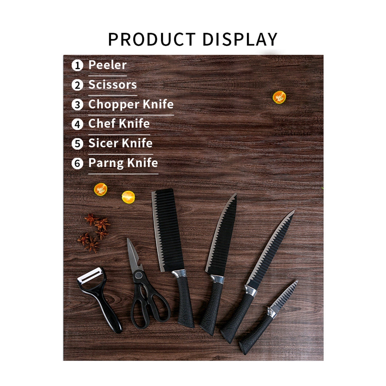 2285 Stainless Steel Knife Set With Chef Peeler And Scissor (6 Pieces) DeoDap