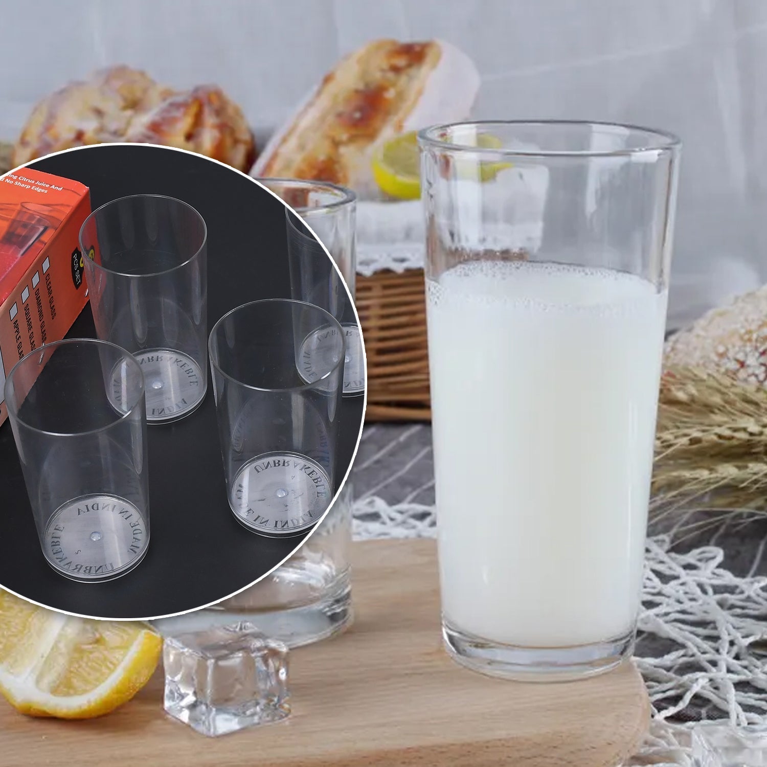 7143 Round Clear Plastic Water Glass Juice Beer Wine Plastic Unbreakable Transparent Glass Set ( 300ml 6pc ) DeoDap