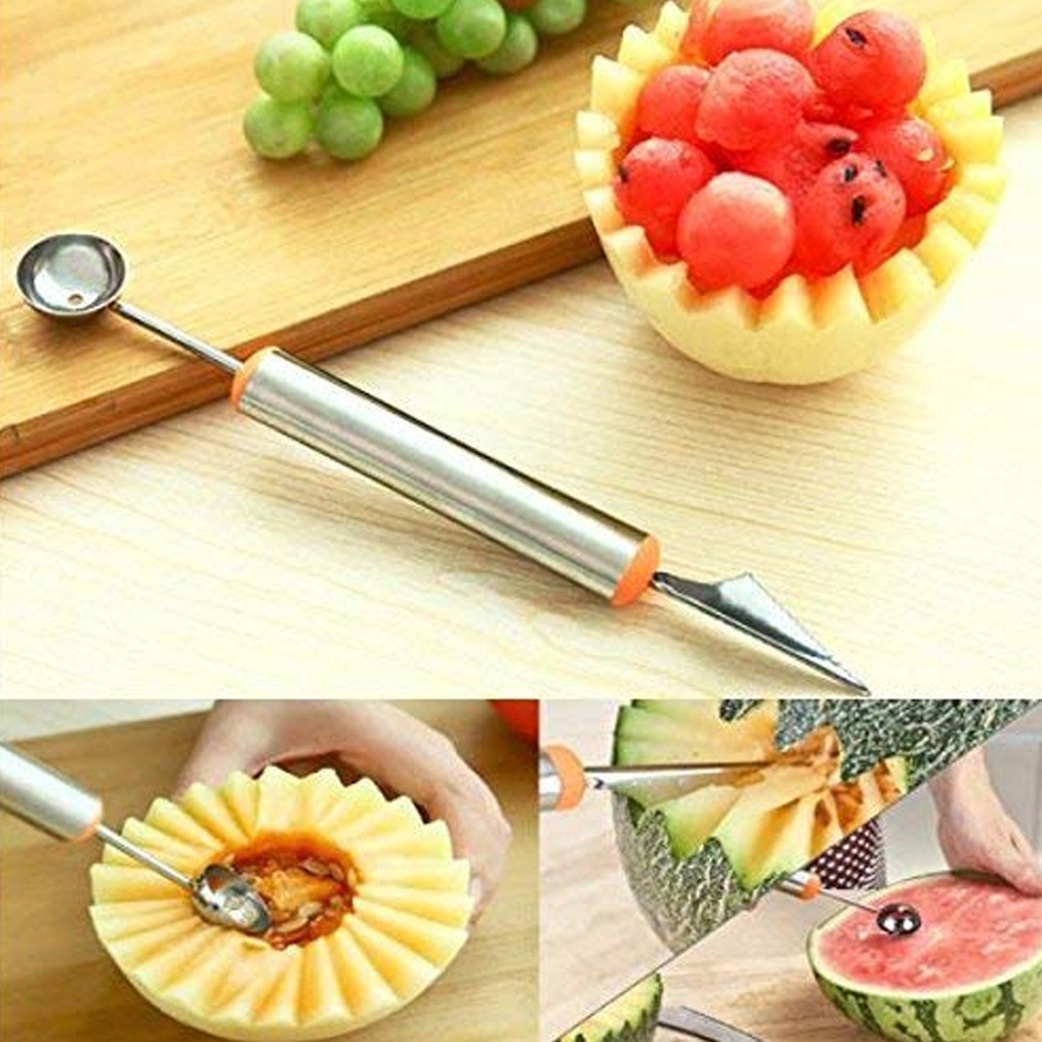 5335 Multifunctional 2 in 1 Melon Baller - Stainless Steel Dig Scoop with Fruit Carving Knife. DeoDap