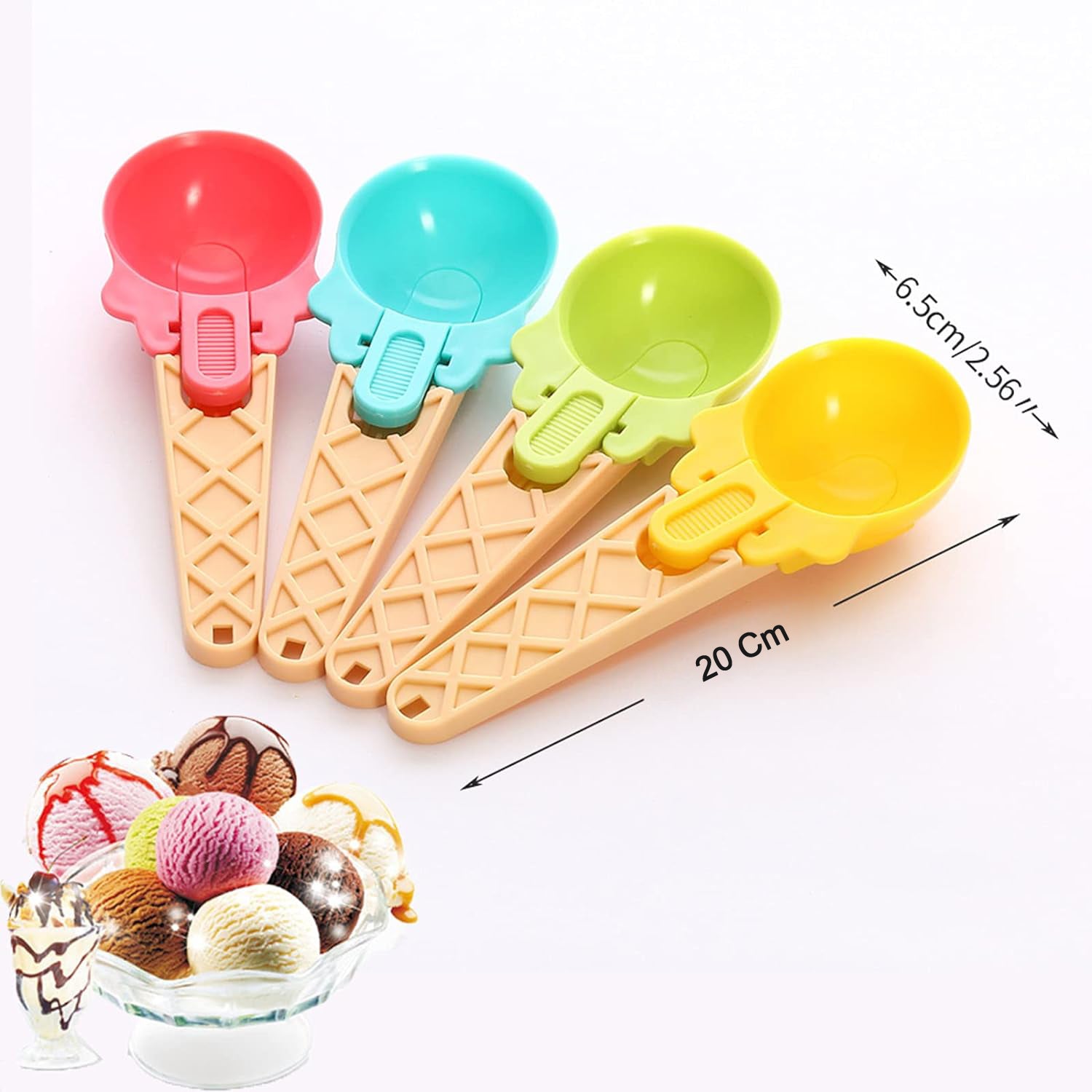 5509 Ice Cream Spoons 2pcs Plastic Water Melon Scoopers with Trigger Dipper and Adults for Summer Party Ice Cream Scoop, Food Serving Spoon Kitchen Tools Ice Cream Digging Spoon Household Spoons Cupcake Spoons Aps Fruit Ball Player (2 Pc)