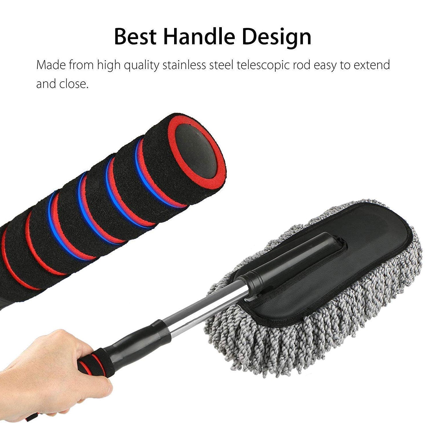 4749 Car Duster, Long Retractable/Soft/Non-Slip/Handle Multipurpose Microfiber Wash Brush Vehicle Interior and Exterior Cleaning Kit with for Car, Boats or Home