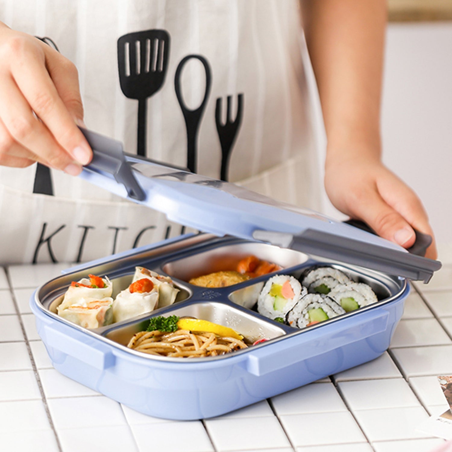 2978 Lunch Box for Kids and adults, Stainless Steel Lunch Box with 4 Compartments. DeoDap