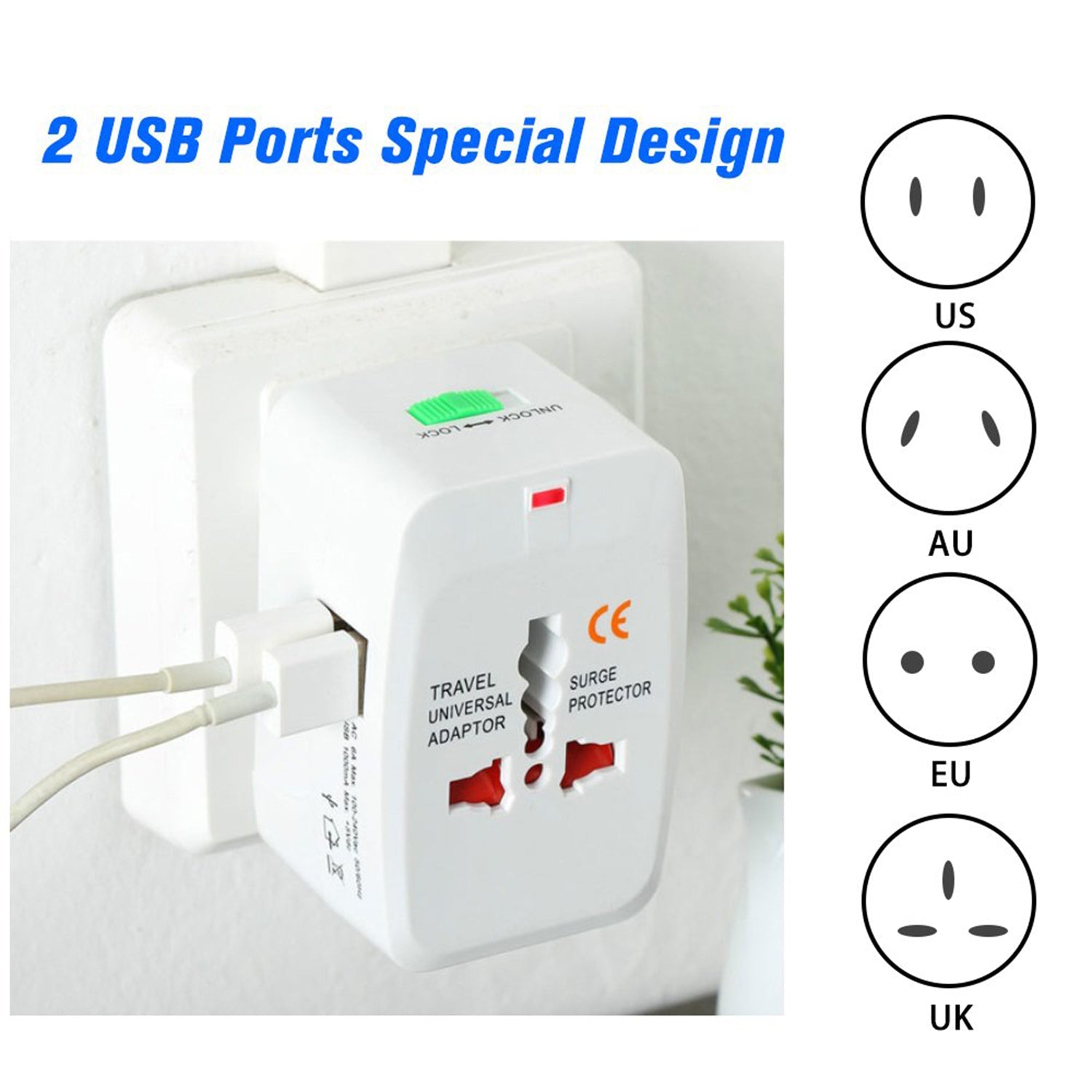 12671 All-in-One Universal Worldwide Travelling AC Adaptor Plug (AU / UK / US / EU) International Power Charger Electric USB Power Plug Socket Adapter Converter (1 Pc)