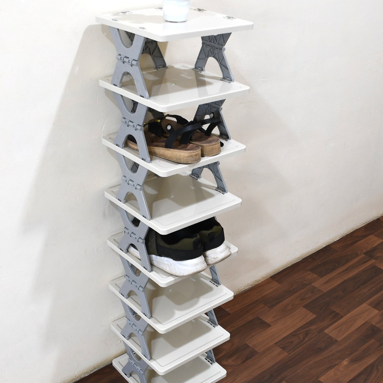 9098  SMART SHOE RACK WITH 8 LAYER SHOES STAND MULTIFUNCTIONAL ENTRYWAY FOLDABLE & COLLAPSIBLE DOOR SHOE RACK FREE STANDING HEAVY DUTY PLASTIC SHOE SHELF STORAGE ORGANIZER NARROW FOOTWEAR HOME