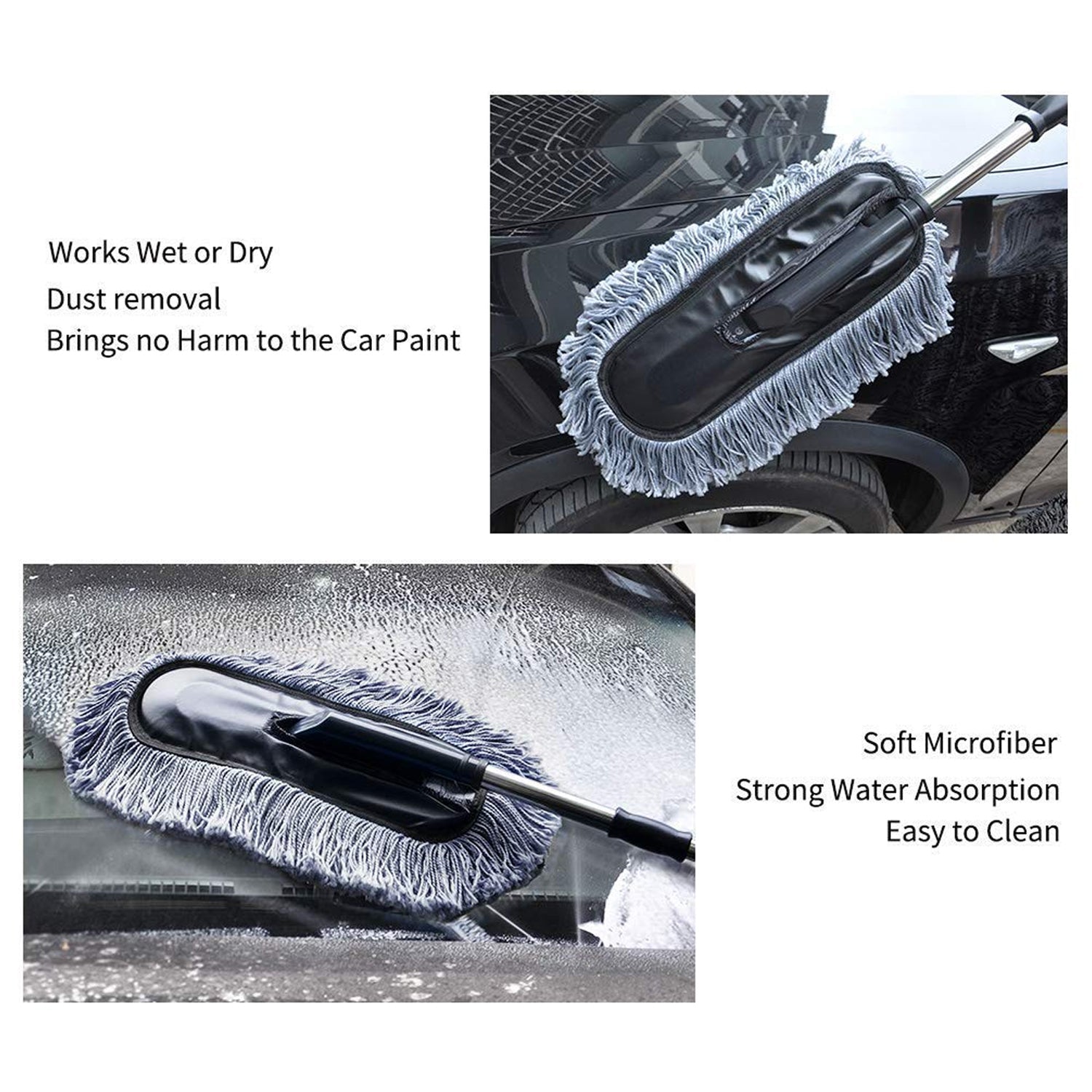 4749 Car Duster, Long Retractable/Soft/Non-Slip/Handle Multipurpose Microfiber Wash Brush Vehicle Interior and Exterior Cleaning Kit with for Car, Boats or Home