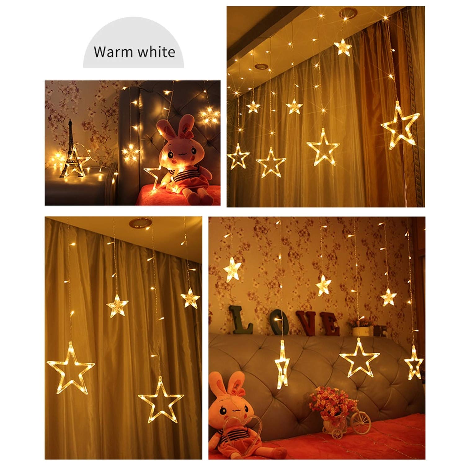 1253 12 Stars Curtain String Lights, Window Curtain Lights with 8 Flashing Modes Decoration for Festivals-11