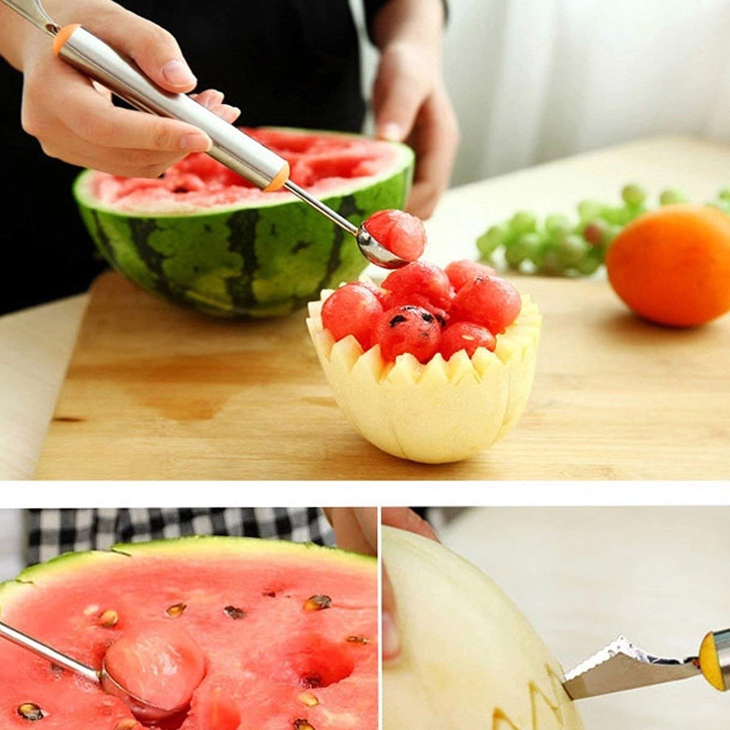 5335 Multifunctional 2 in 1 Melon Baller - Stainless Steel Dig Scoop with Fruit Carving Knife. DeoDap