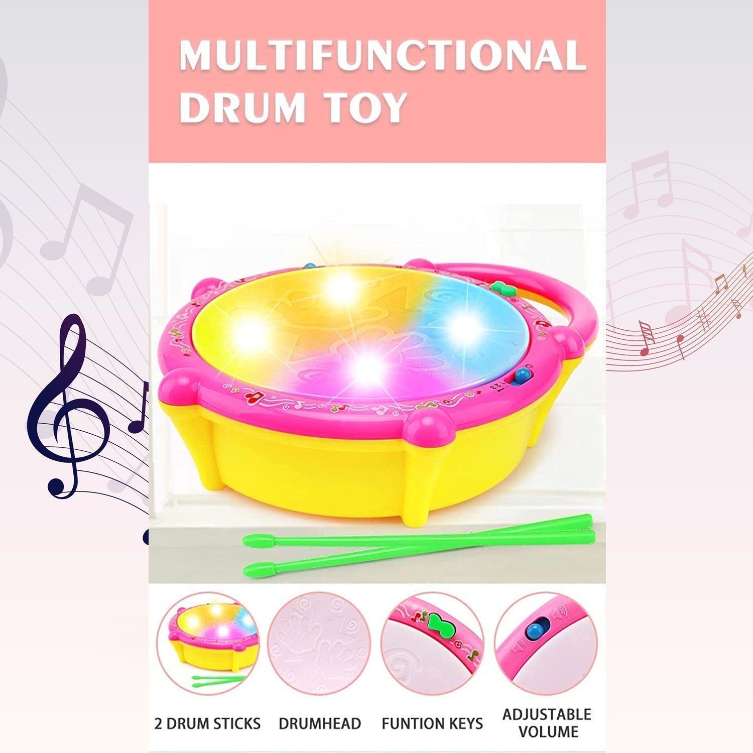 4461 Flash Drum Toys for Kids with Light & Musical Sound Colorful Plastic Baby Drum Musical Toys for Children Baby Toy Instrument Best Gift for Boys & Girls. DeoDap