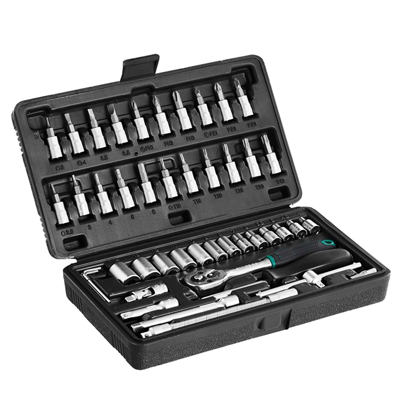 0452 -46pcsMetal 1 / 4" Socket Set (Black, 46pcs)