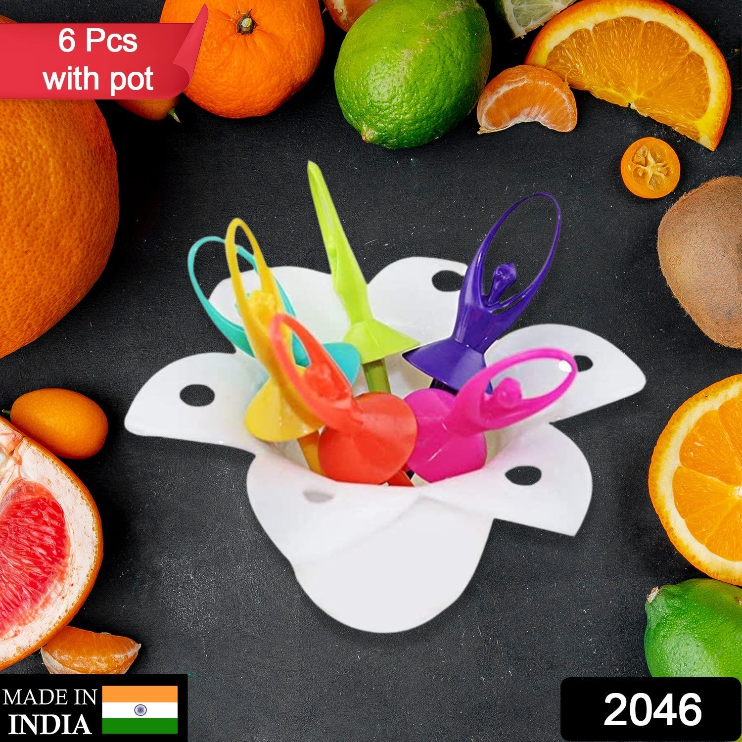 2046 Dancing Doll Fruit Fork Cutlery Set with Stand Set of 6. DeoDap