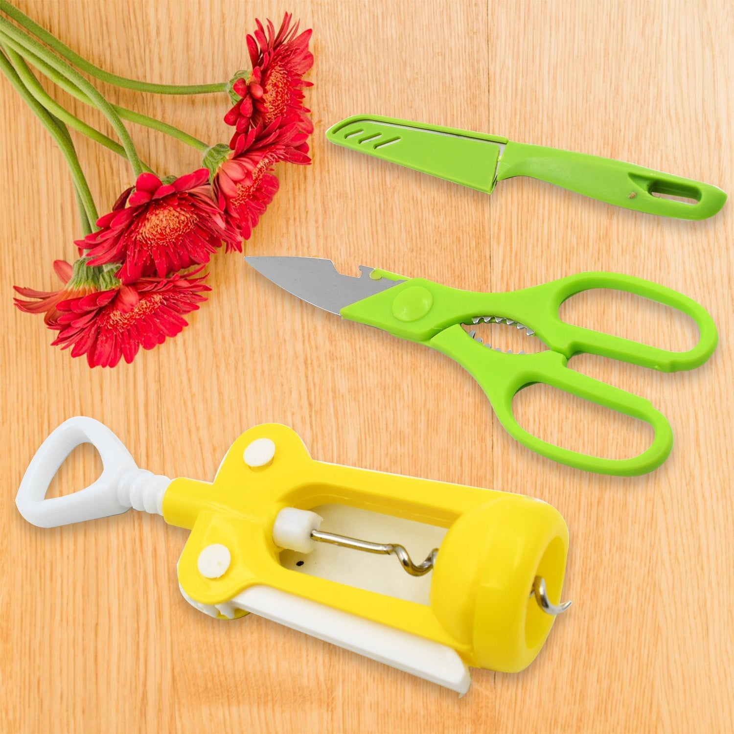 9142 Multifunction Kitchen Tools Stainless Steel and Plastic Kitchen Knife and Scissor Ideal Accessory Set for Kitchen