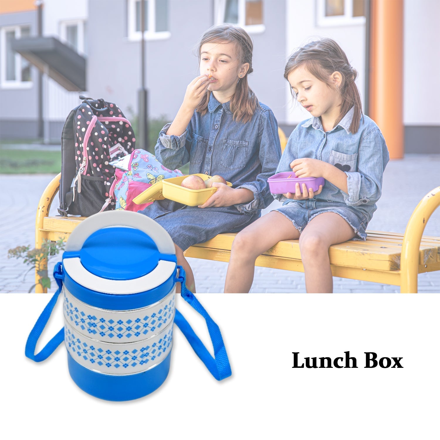 2493 3 layer Adjustable Insulated Tiffin Set of 1, Blue 3 Containers Lunch Box 