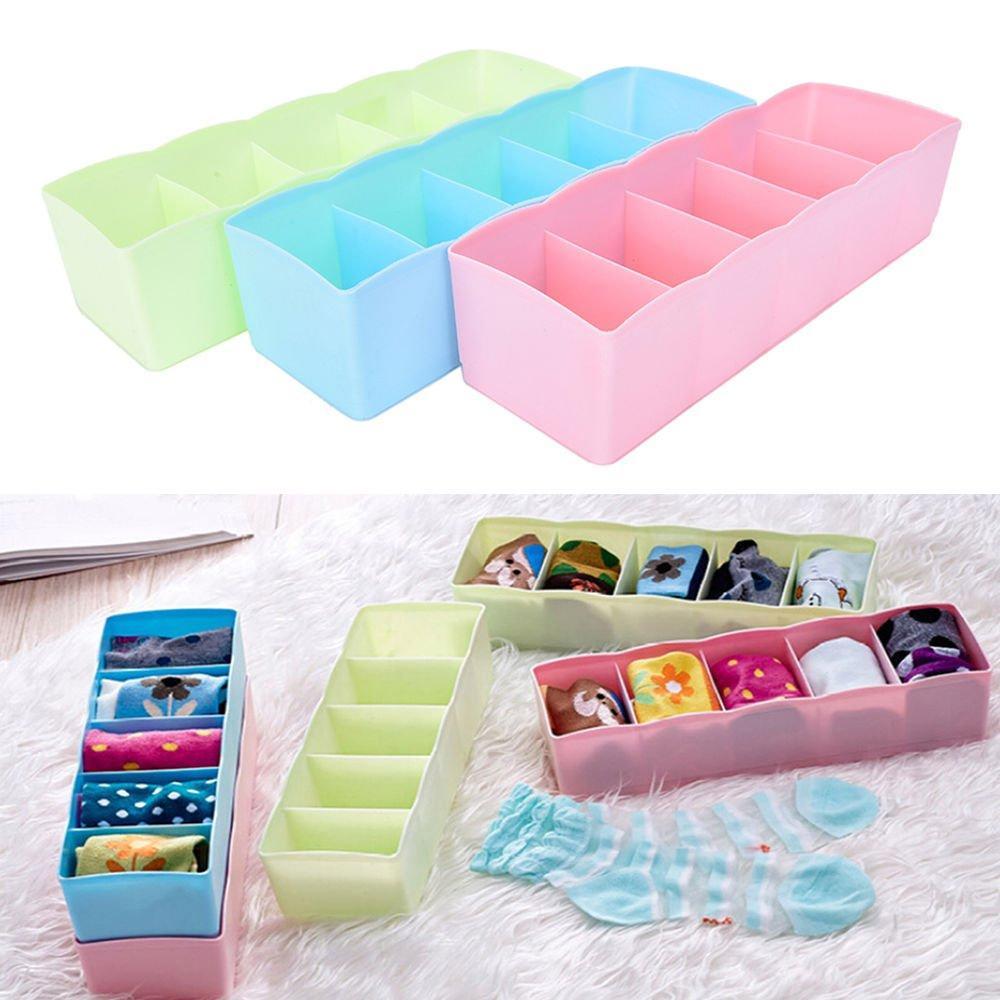 235 5-Compartments Socks/Handkerchief/Underwear Storage Box Socks Drawer Closet Organizer Storage Boxes (pack of 2) DeoDap