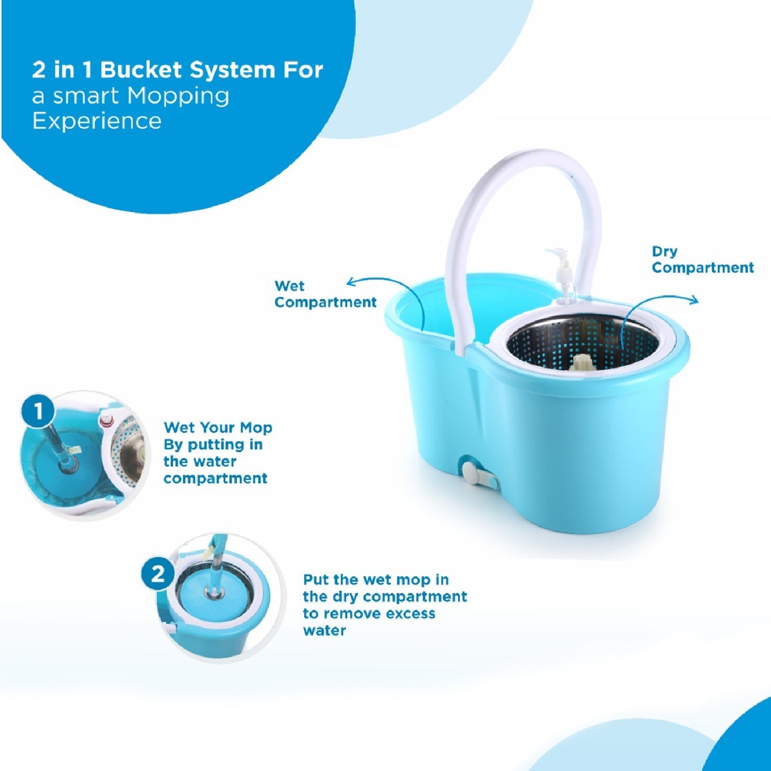 8702 Plastic Spinner Bucket Mop 360 Degree Self Spin Wringing with 2 Absorbers for Home and Office Floor Cleaning Mops Set DeoDap