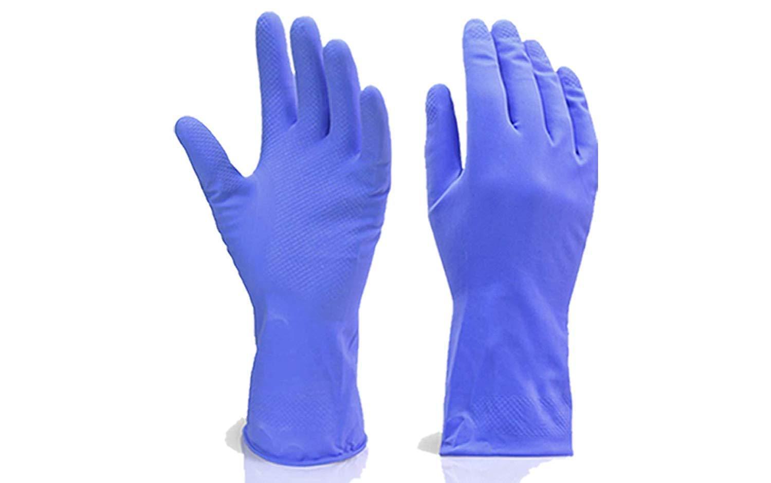 666 - Flock line Reusable Rubber Hand Gloves (Blue) - 1pc 