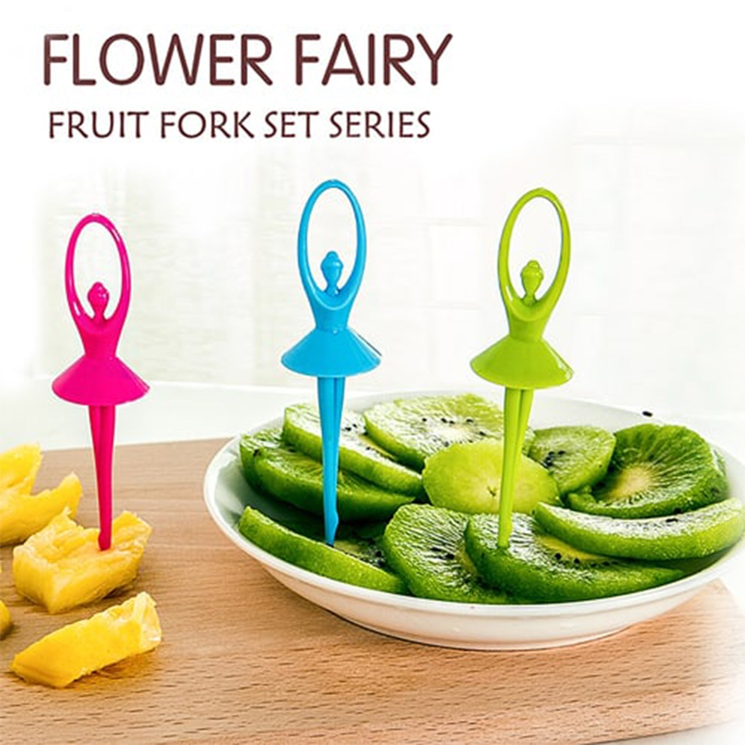 2046 Dancing Doll Fruit Fork Cutlery Set with Stand Set of 6. DeoDap