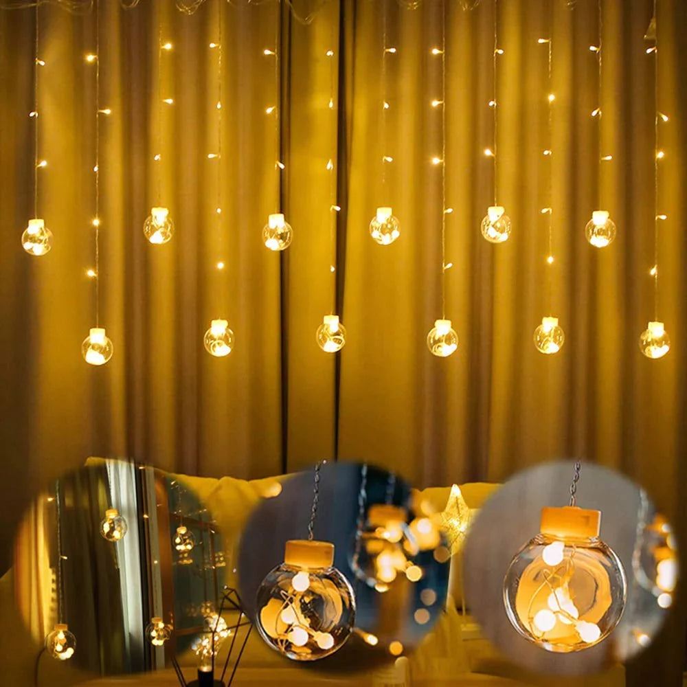 3390 12  Wish Balls Window Curtain String Lights with 8 Flashing Modes Decoration for Home Decoration, Diwali & Wedding LED Christmas Light Indoor and Outdoor Light ,Festival Decoration (Plastic, Warm White)