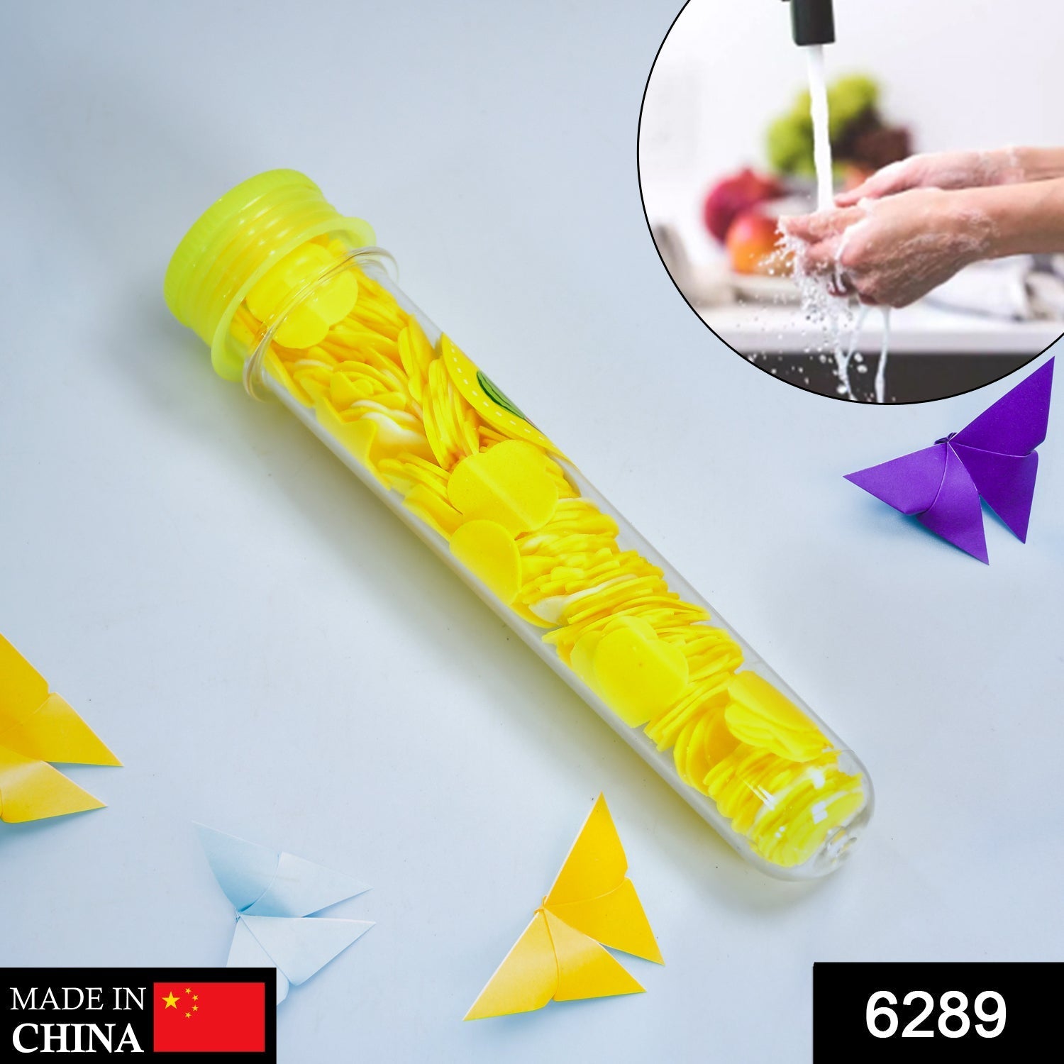 6289 Portable Hand Washing Bath Flower Shape Paper Soap Strips In Test Tube Bottle DeoDap