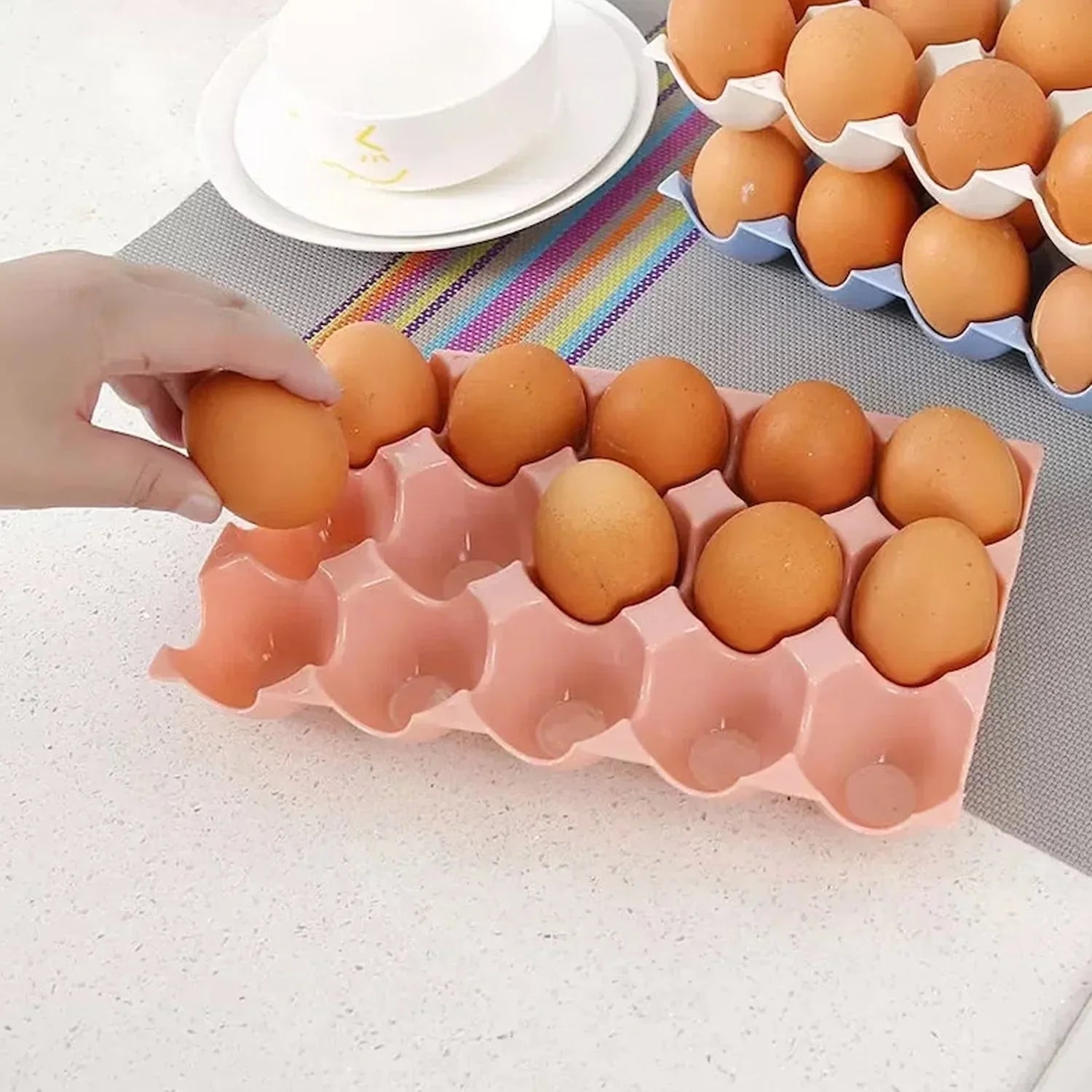 2116 15 Cavity Plastic Egg Tray Egg Trays for Storage with 15 Eggs Holder (4 Pc Set)