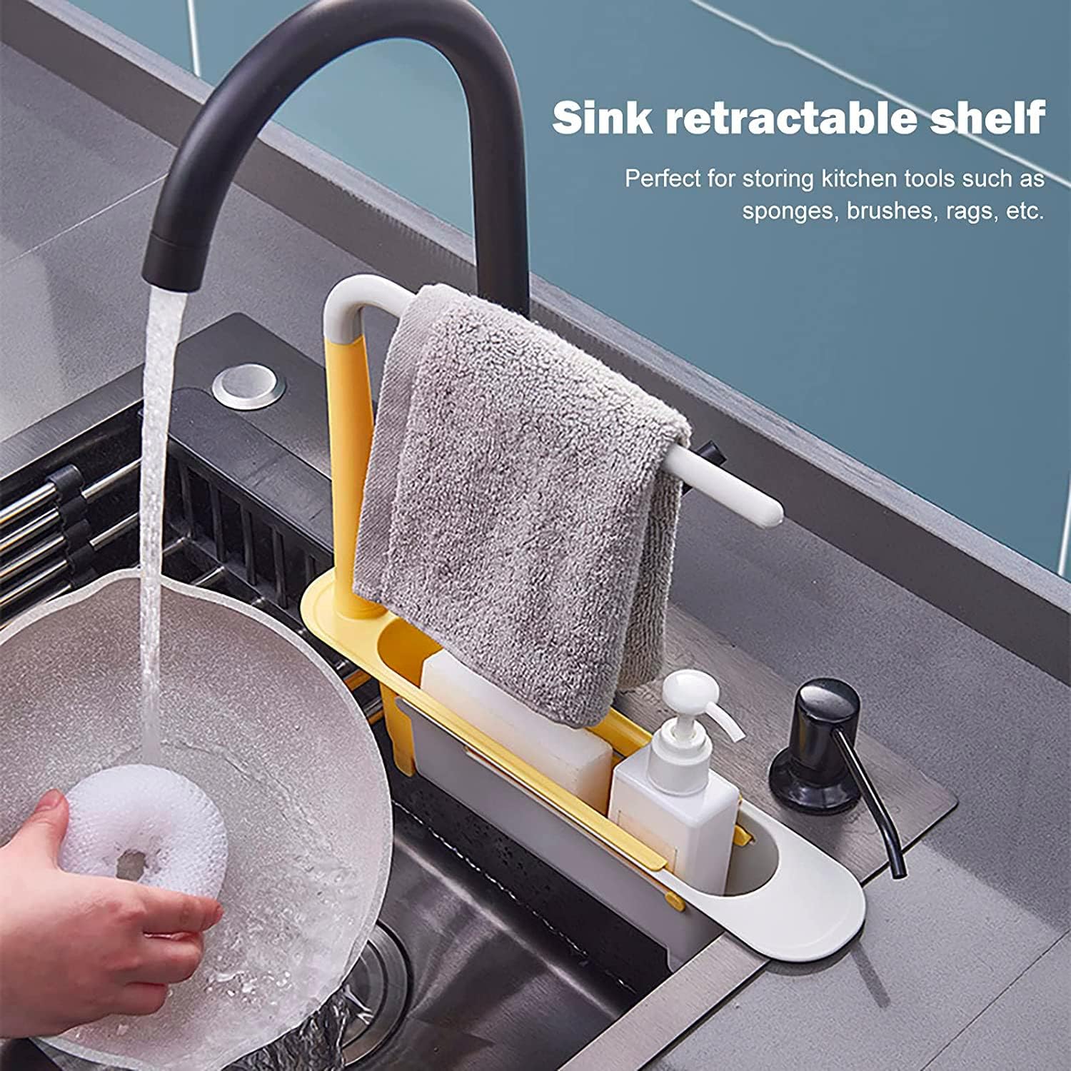 7723 Telescopic Sink Storage Rack Material Kitchen Rag Rack Dishwashing Organizer Shelf Drain Basket Pp Under Sink Organizers ( Mic Color 1 Pc)