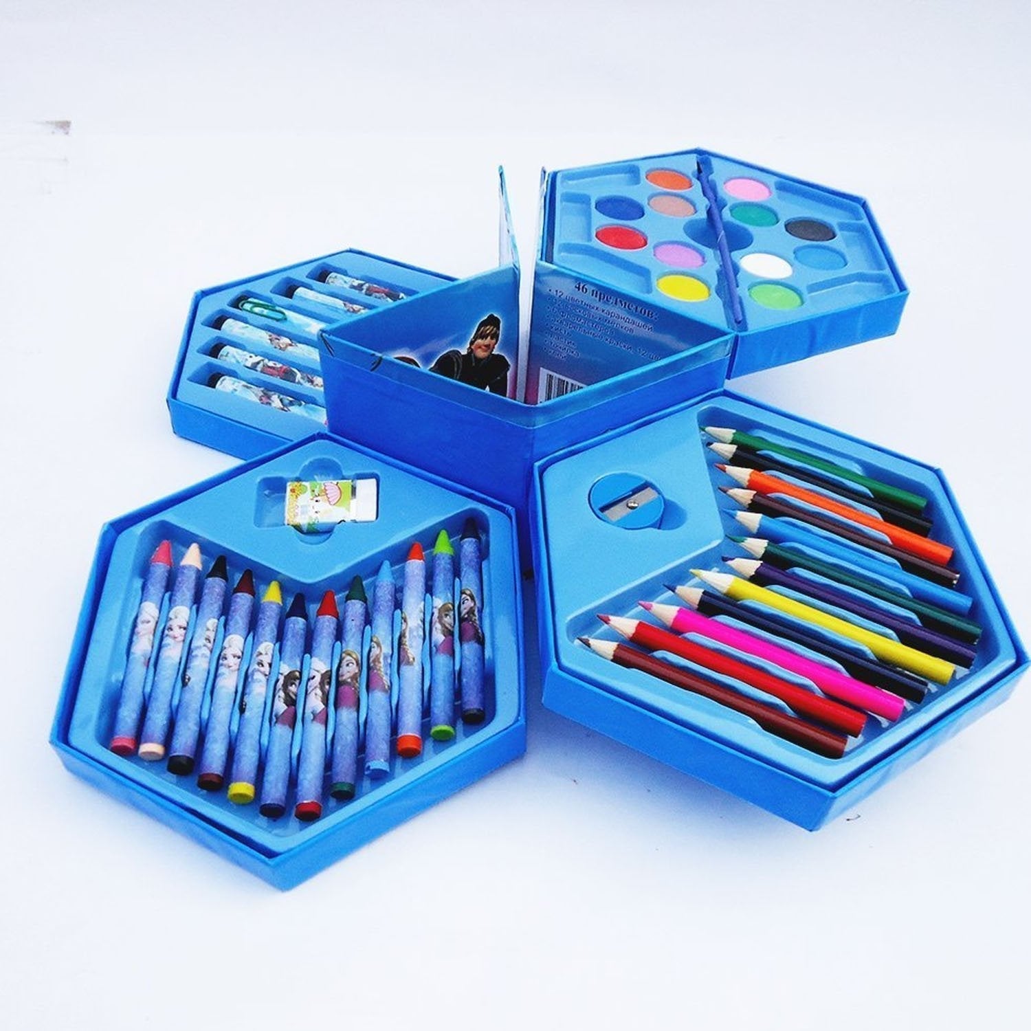 859 46 Pcs Plastic Art Colour Set with Color Pencil, Crayons, Oil Pastel and Sketch Pens 