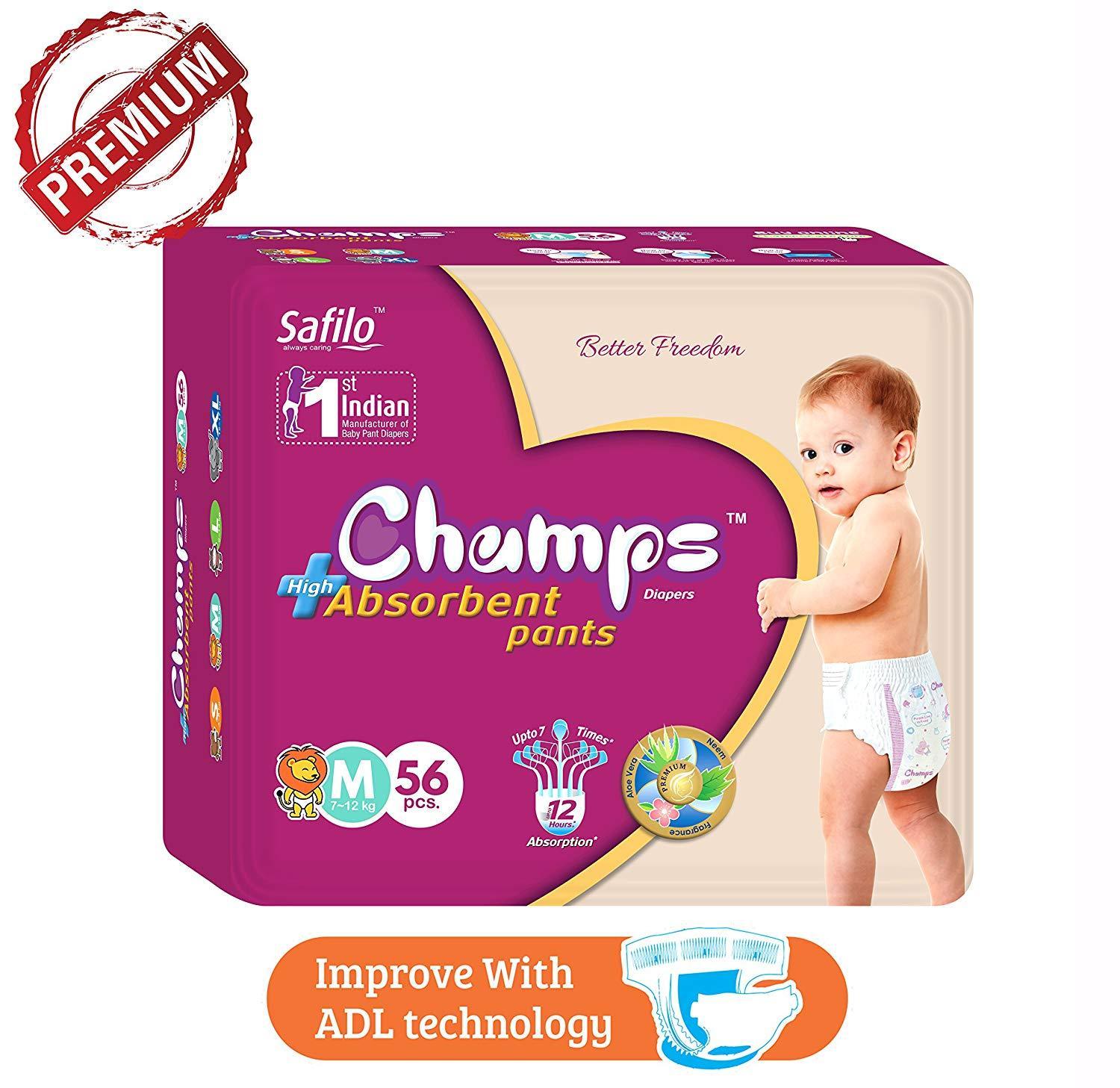 952 Premium Champs High Absorbent Pant Style Diaper Medium Size, 40 Pieces (952_Medium_40) Champs