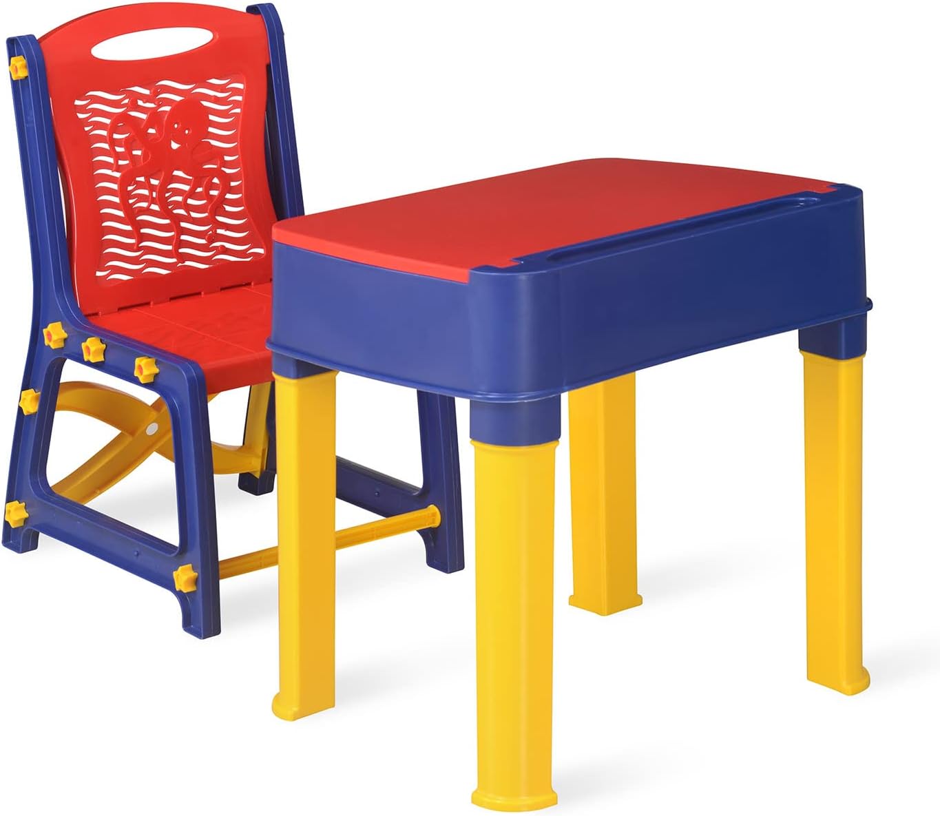 4639 Study Table And Chair Set For Boys And Girls With Small Box Space For Pencils Plastic High Quality Study Table (Red/Blue/Yellow)